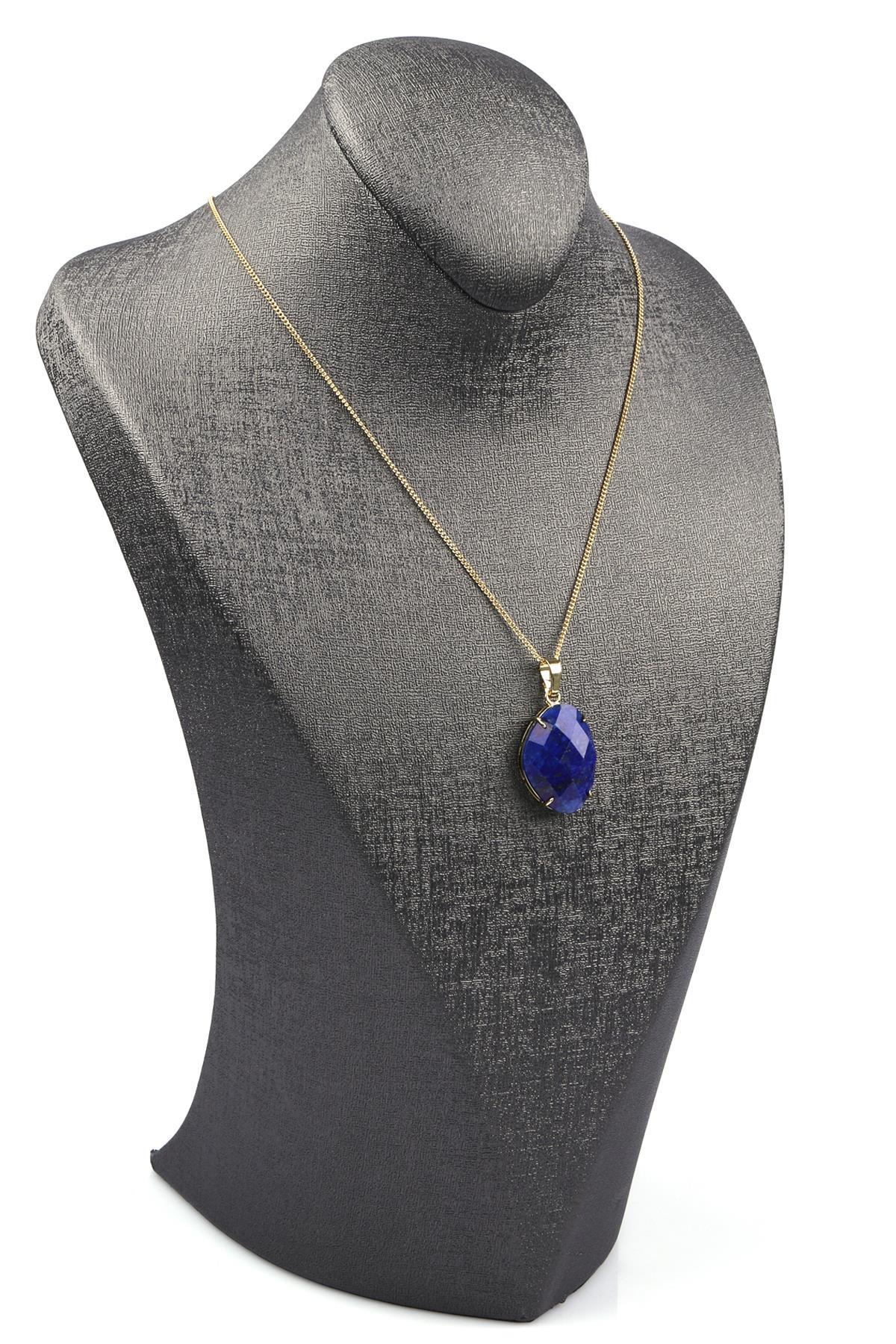 Lapis Lazuli Doğal Taş Gold Renkli Kolye