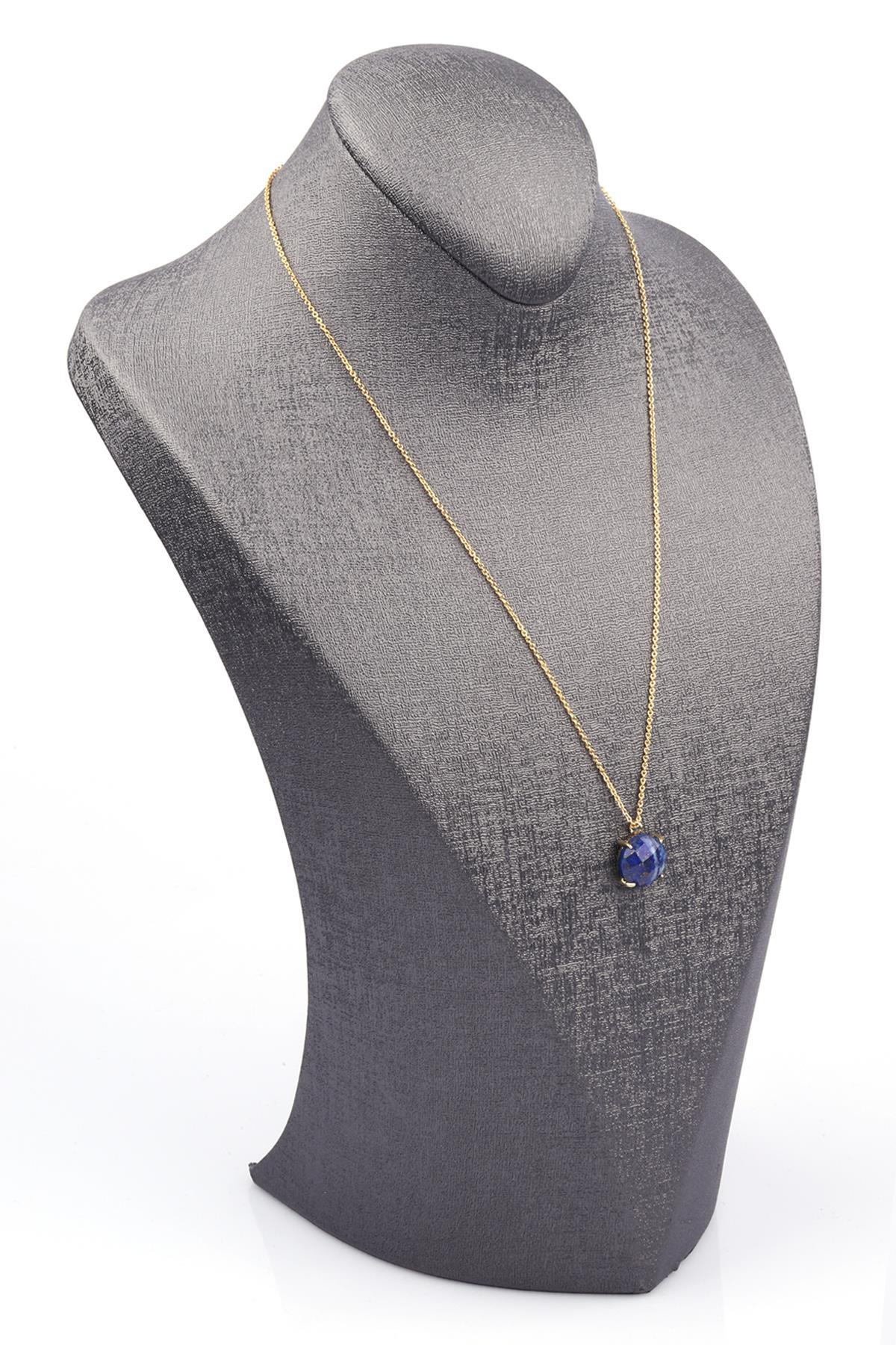 Lapis Lazuli Doğal Taş Gold Renkli Kolye