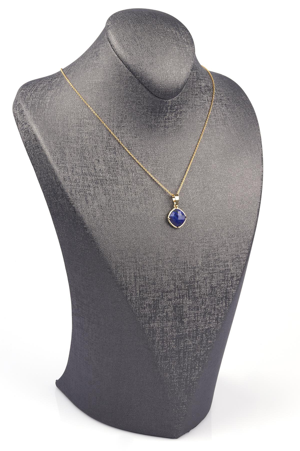 Lapis Lazuli Doğal Taş Gold Renkli Kolye