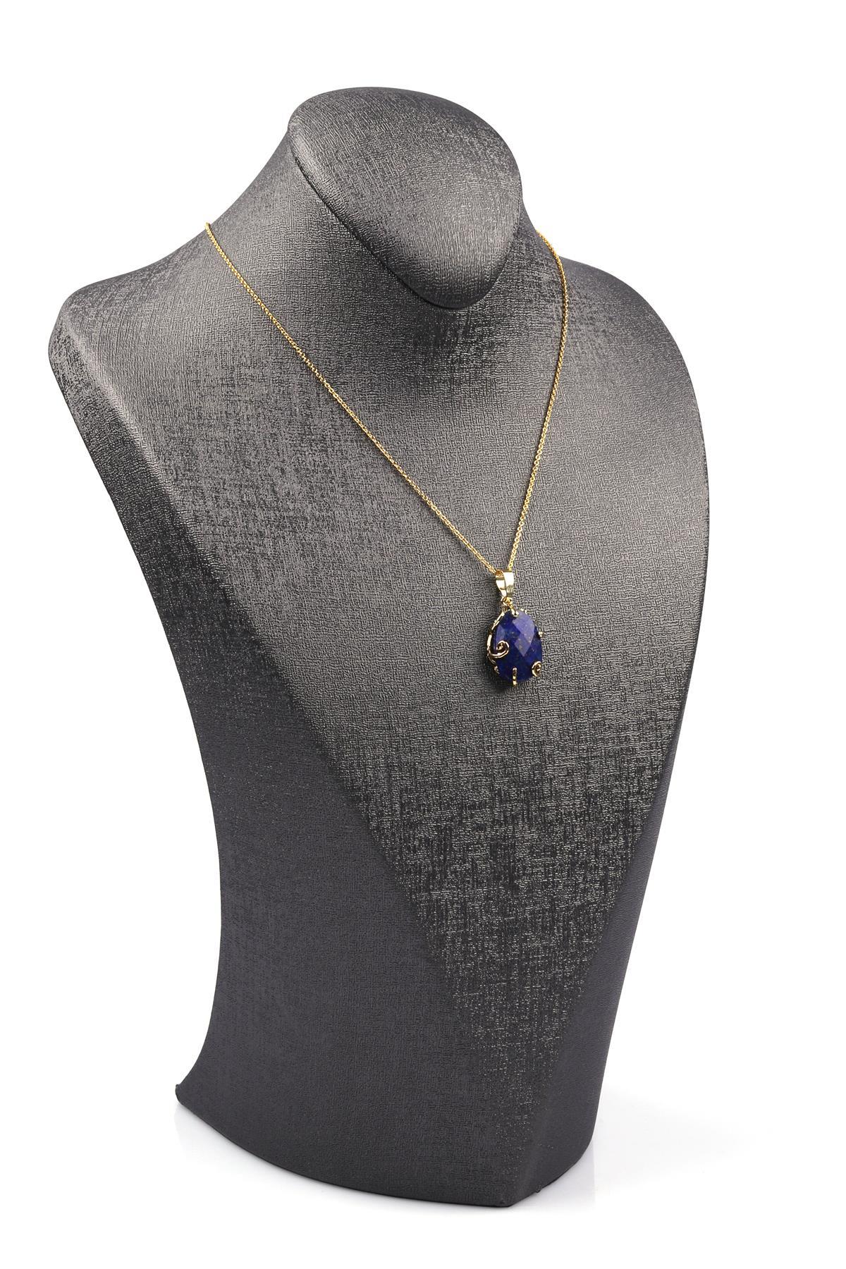 Lapis Lazuli Doğal Taş Gold Renkli Kolye