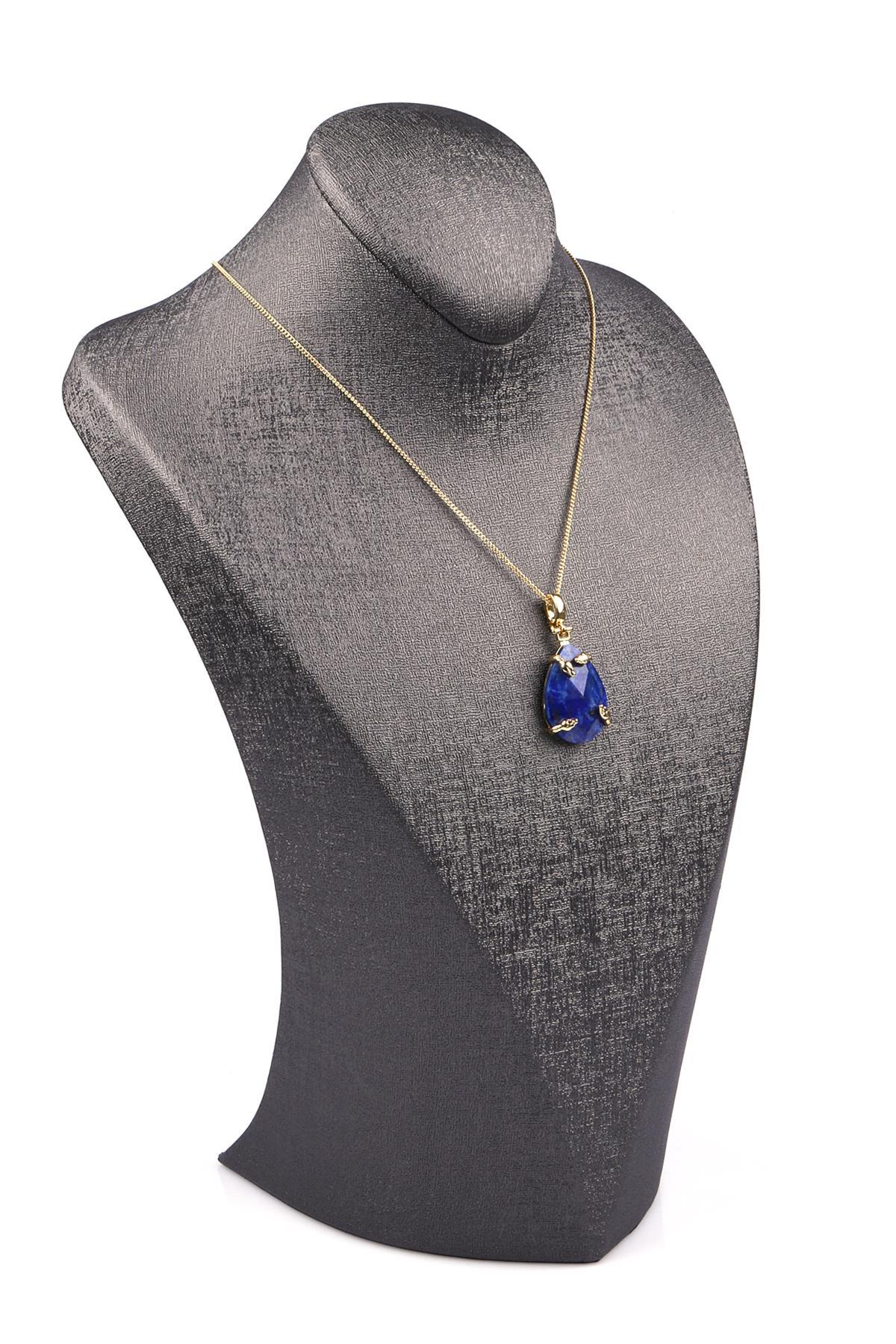 Lapis Lazuli Doğal Taş Gold Renkli Kolye