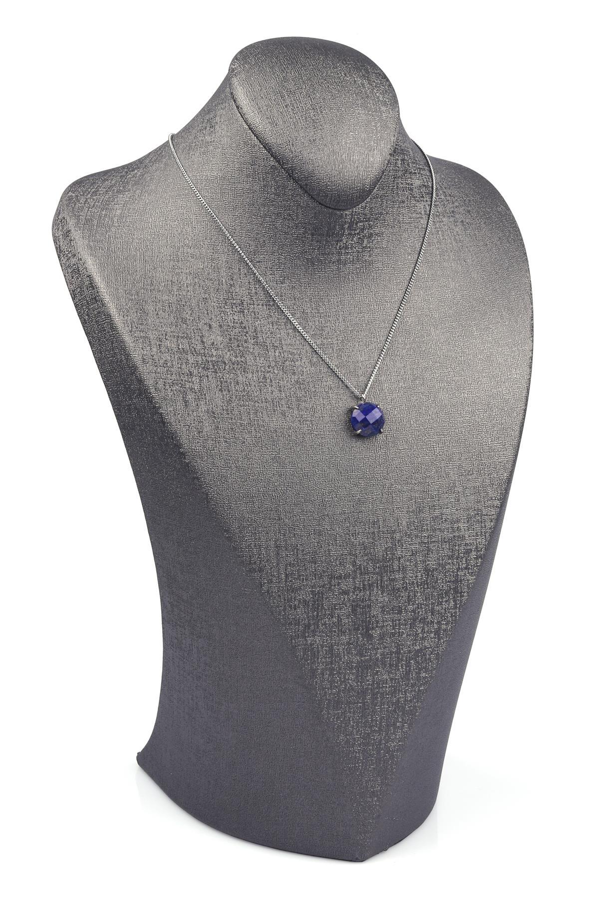 Lapis Lazuli Doğal Taş Gümüş Renkli Kolye