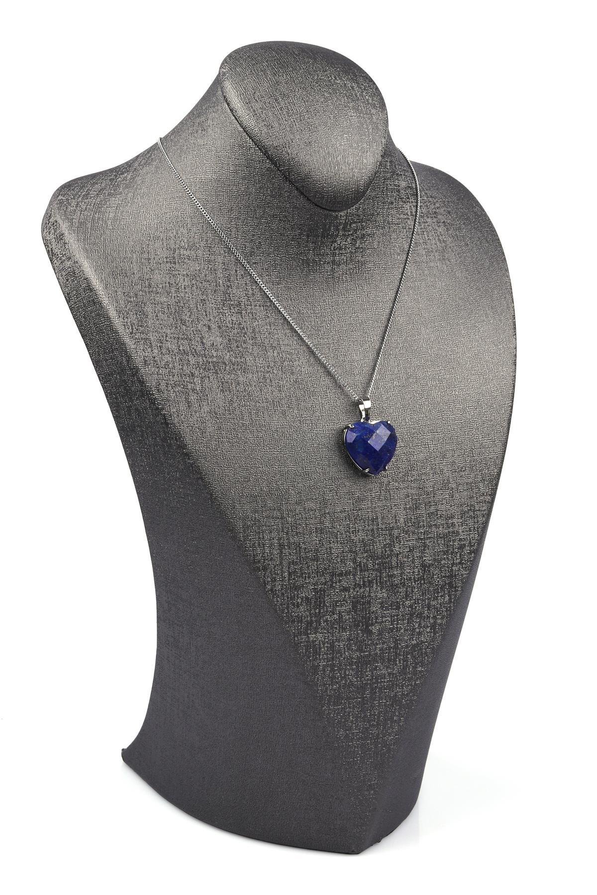 Lapis Lazuli Doğal Taş Gümüş Renkli Kolye