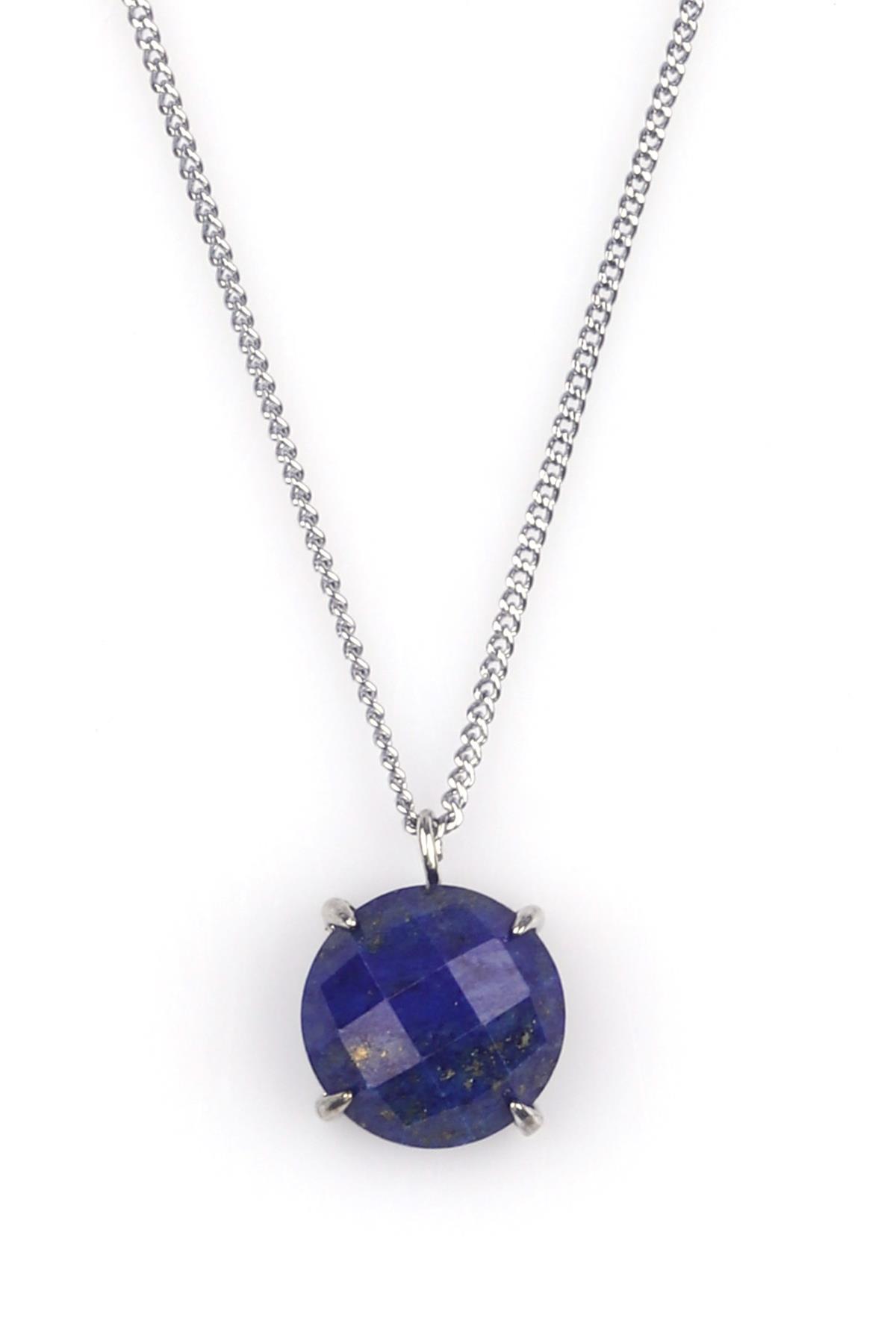 Lapis Lazuli Doğal Taş Gümüş Renkli Kolye