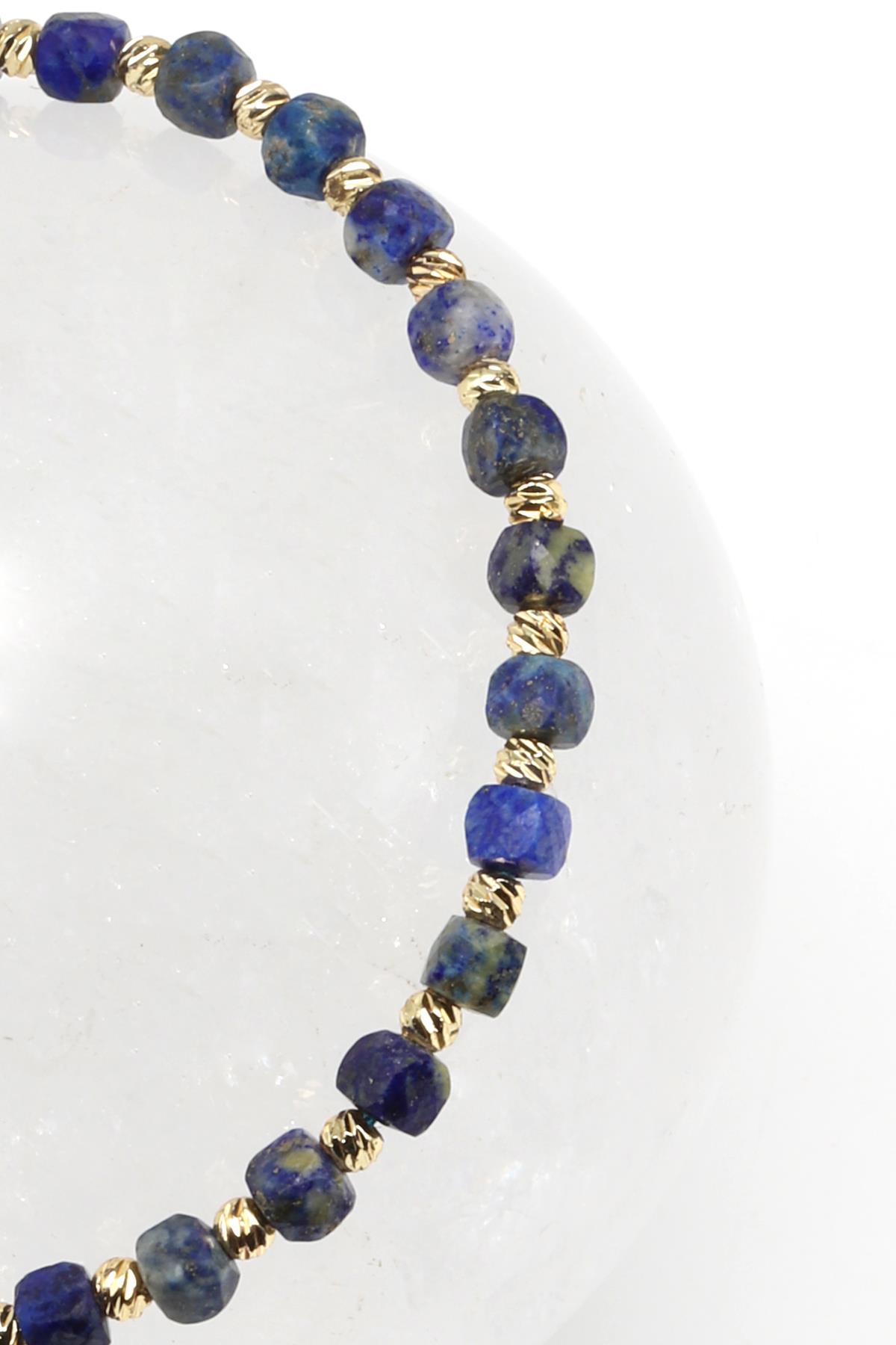 Lapis Lazuli Doğal Taş Makrome Örme Bileklik Küp Kesim