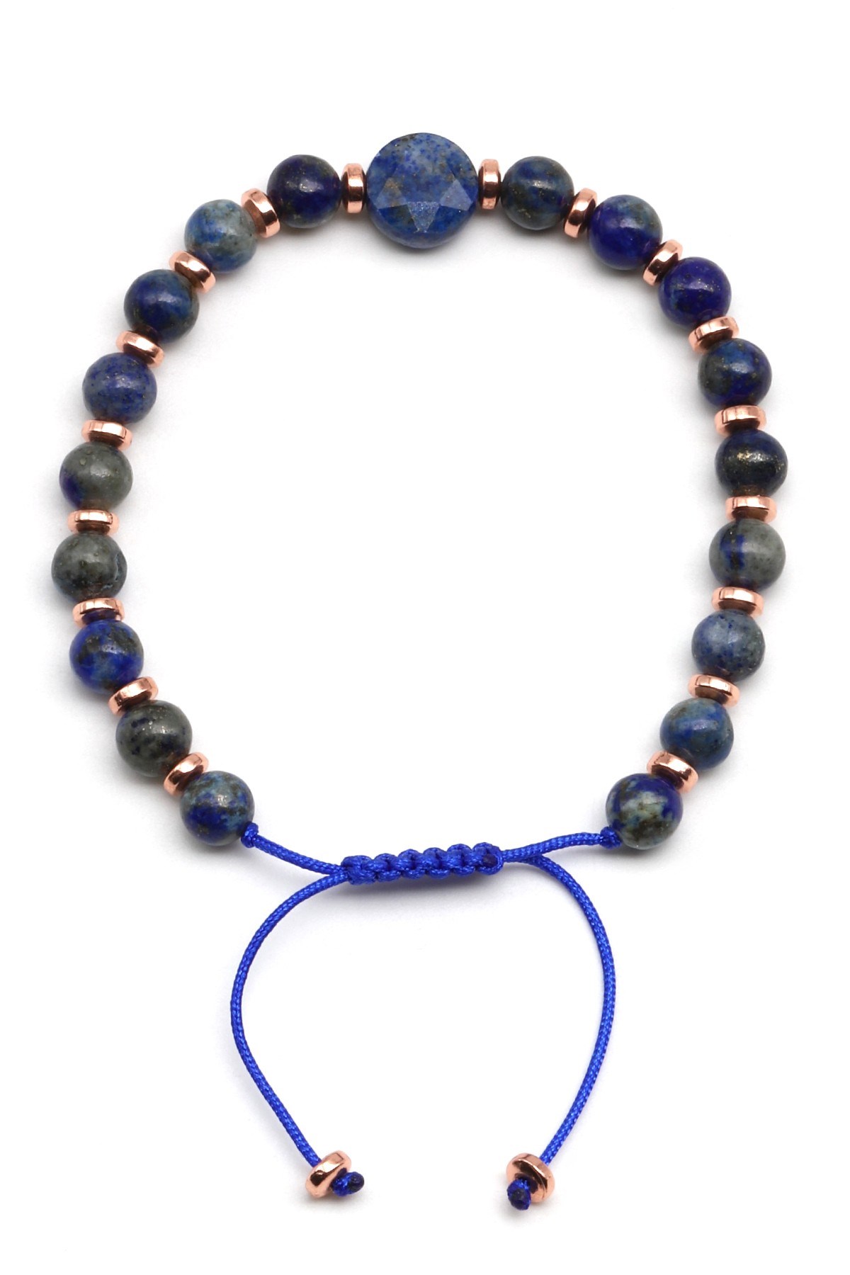 Lapis Lazuli Doğal Taş Makrome Örme Bileklik Küre Kesim - BMK-603