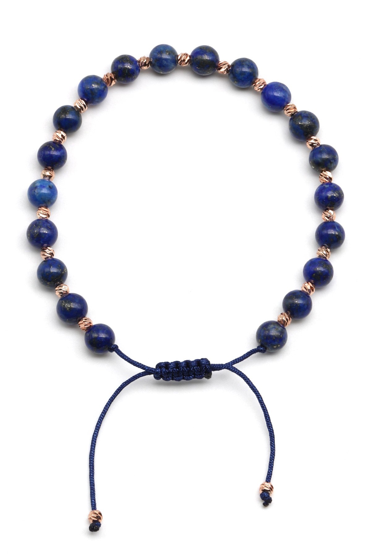 Lapis Lazuli Doğal Taş Makrome Örme Bileklik Küre Kesim - BMK-639