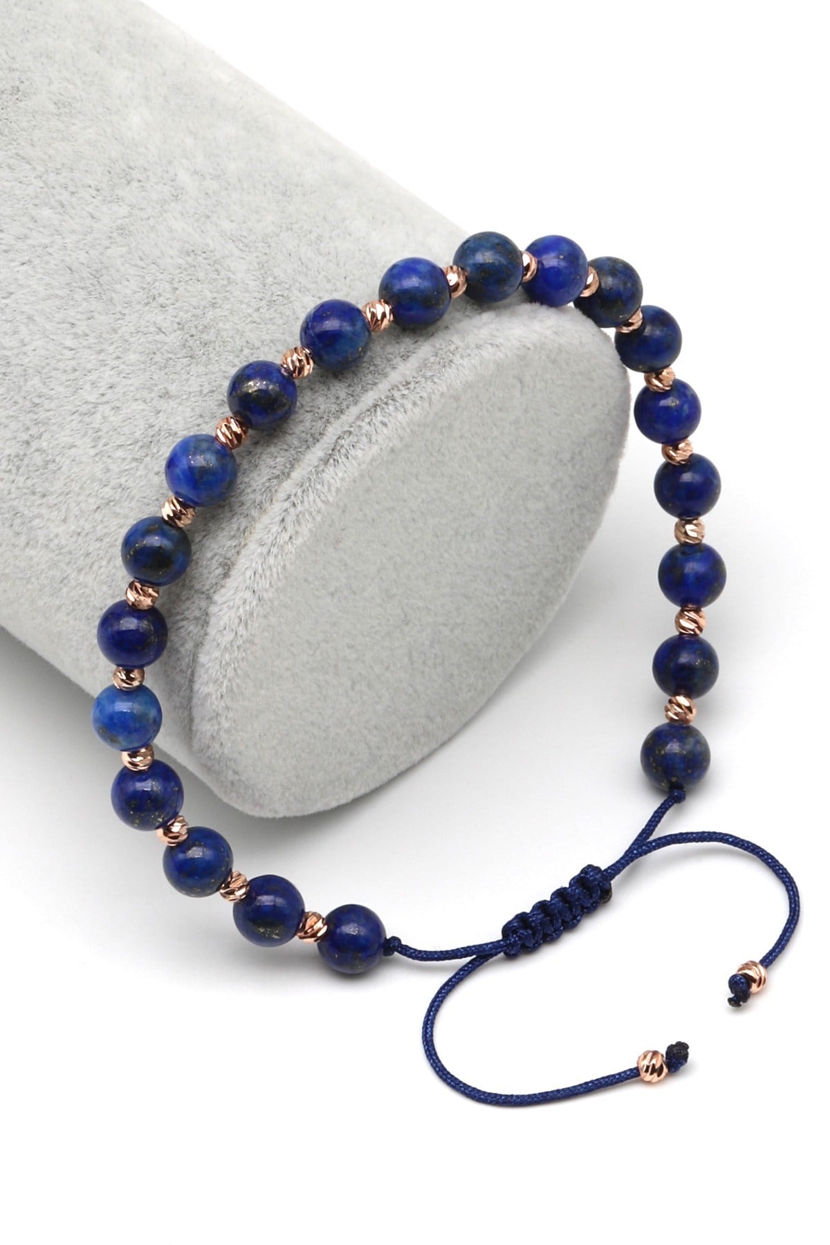 Lapis Lazuli Doğal Taş Makrome Örme Bileklik Küre Kesim - BMK-639
