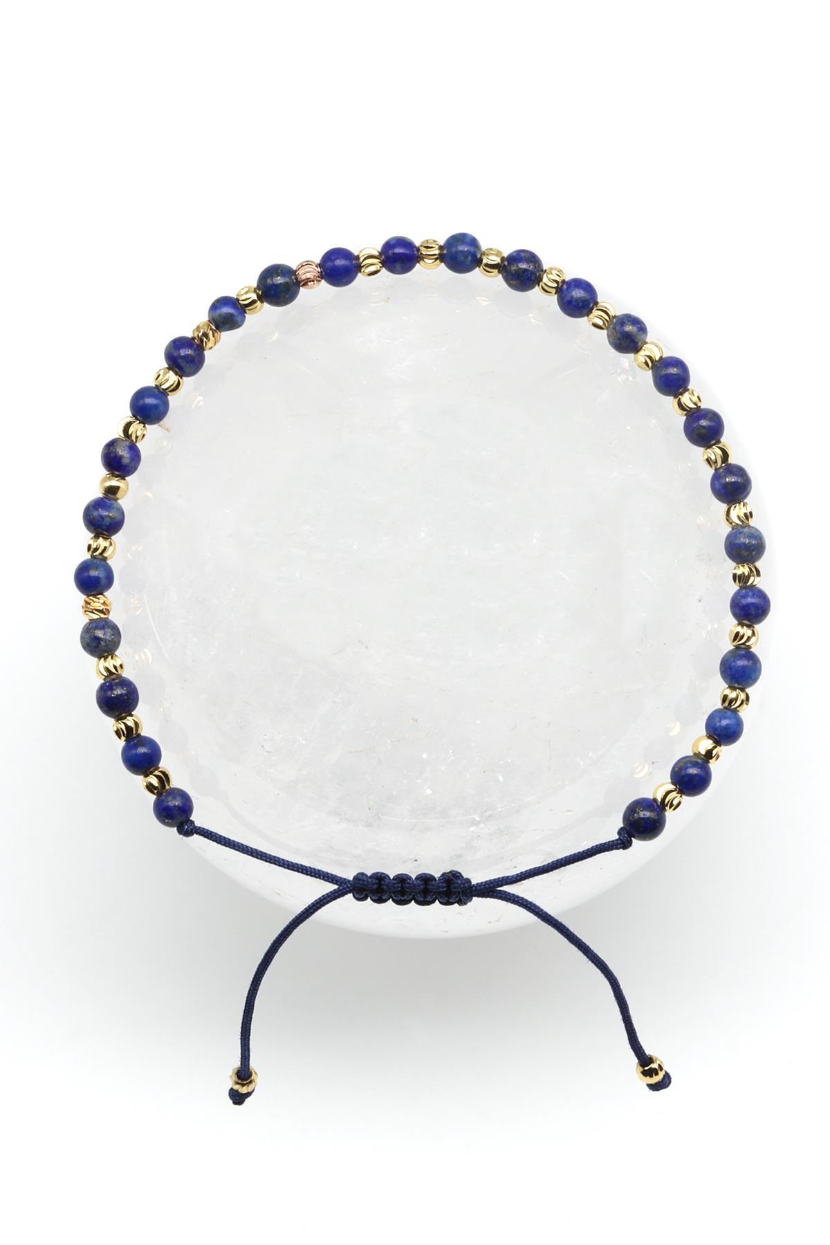 Lapis Lazuli Doğal Taş Makrome Örme Bileklik Küre Kesim