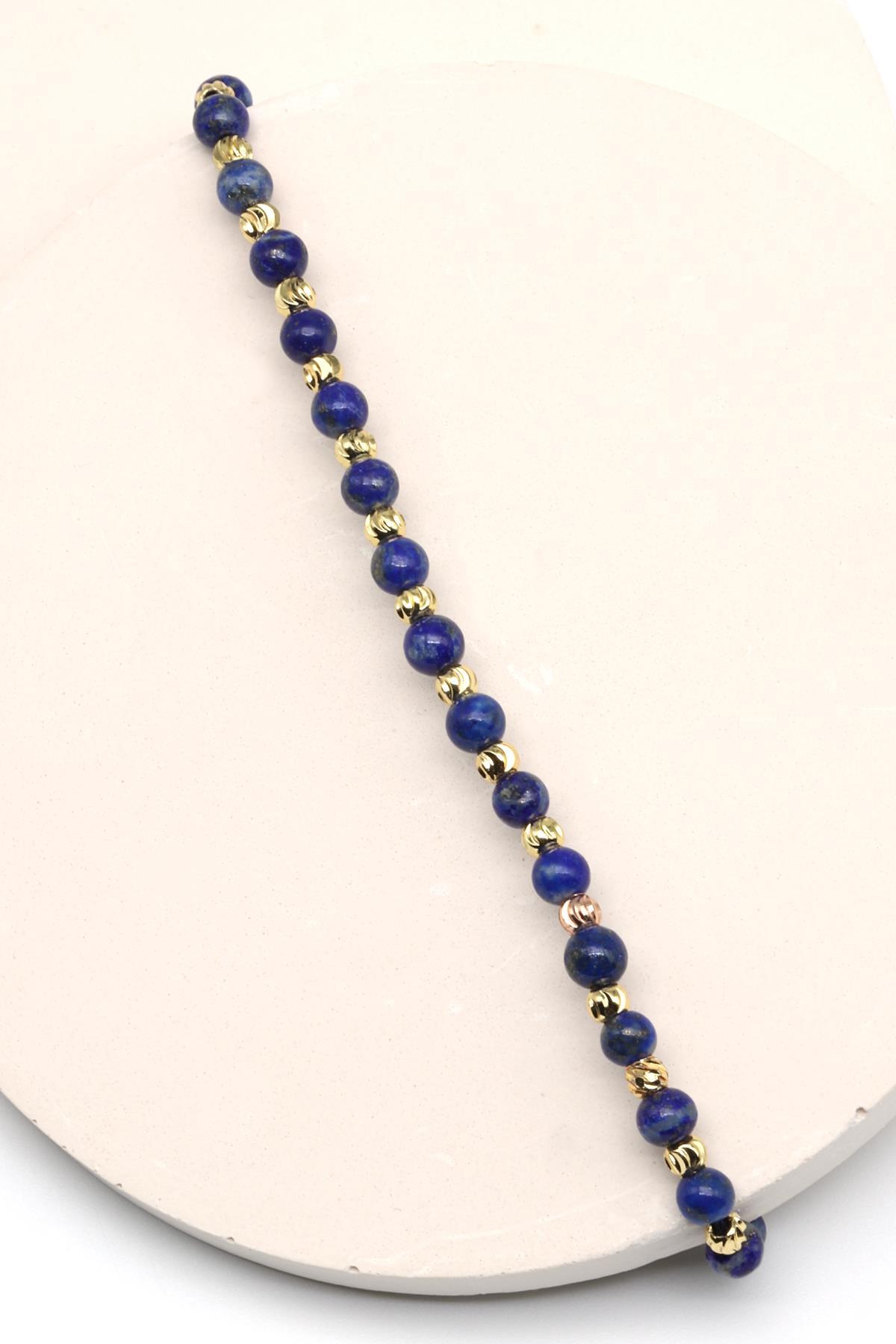 Lapis Lazuli Doğal Taş Makrome Örme Bileklik Küre Kesim