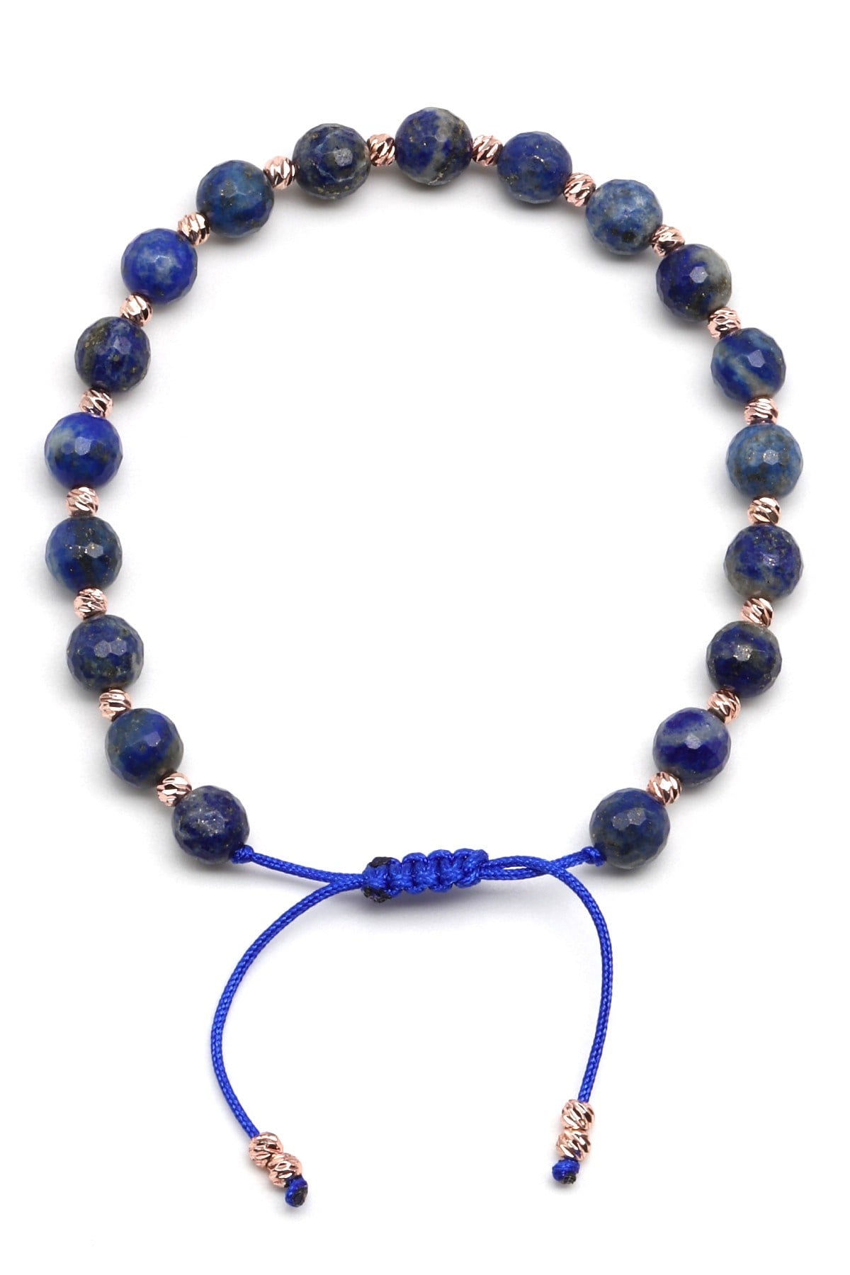 Lapis Lazuli Doğal Taş Makrome Örme Bileklik Fasetli Küre Kesim - BMK-616
