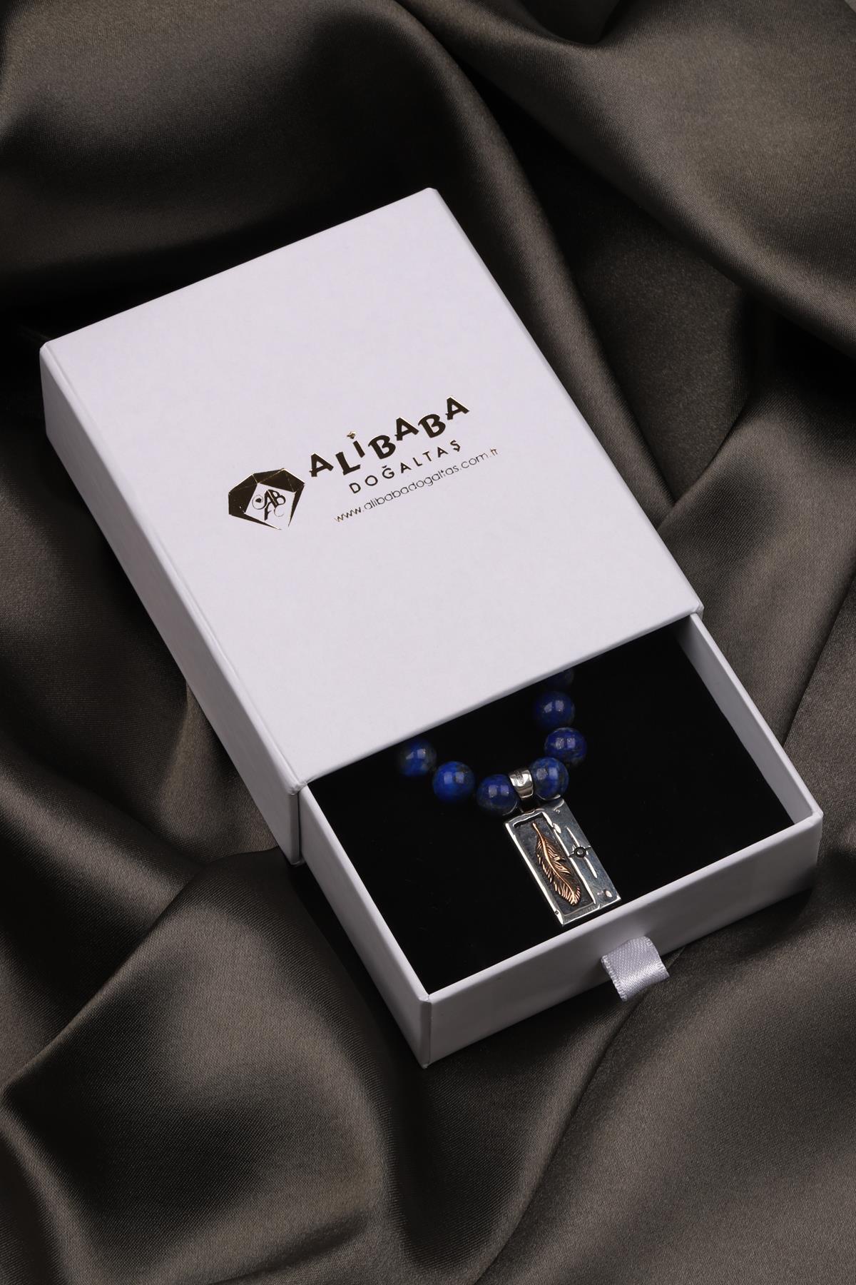 Lapis Lazuli Doğal Taş Özel Tasarım 925 Ayar Gümüş Kolye