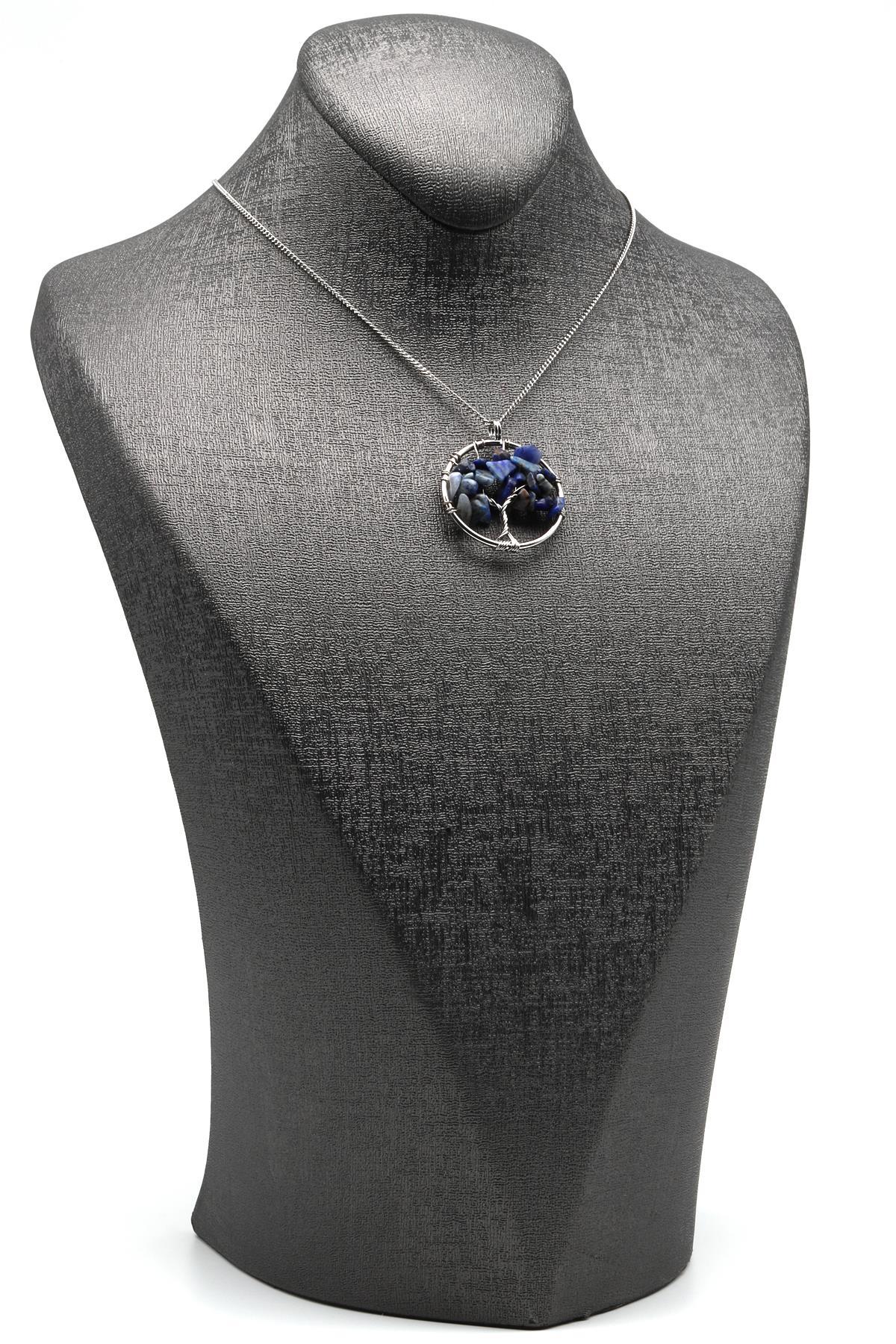 Lapis Lazuli Doğal Taş Tel Sarmalı Hayat Ağacı Kolye