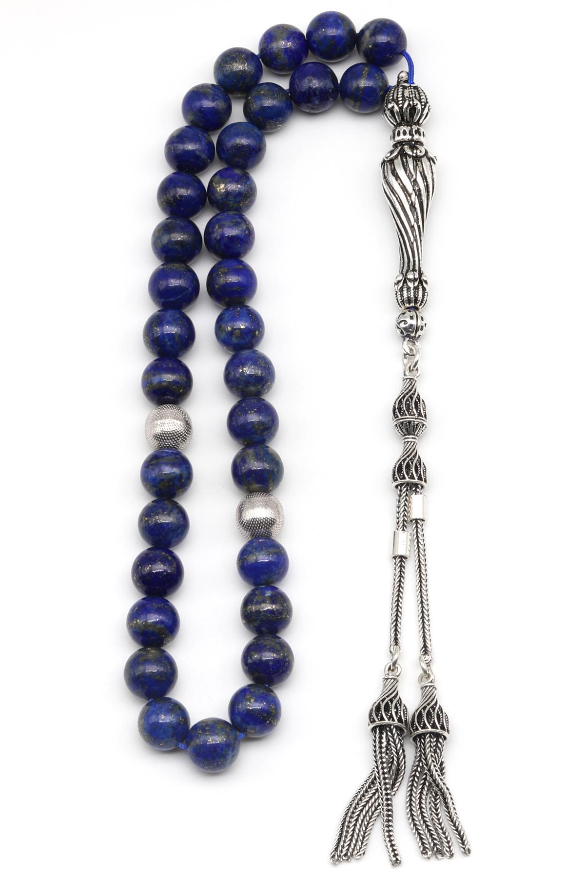 Lapis Lazuli Doğal Taş Tesbih 925 Ayar Gümüş 8 mm Küre Kesim
