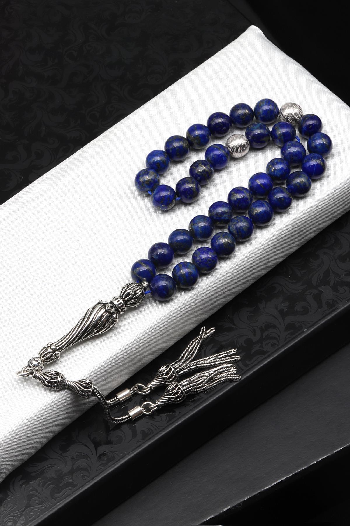 Lapis Lazuli Doğal Taş Tesbih 925 Ayar Gümüş 8 mm Küre Kesim
