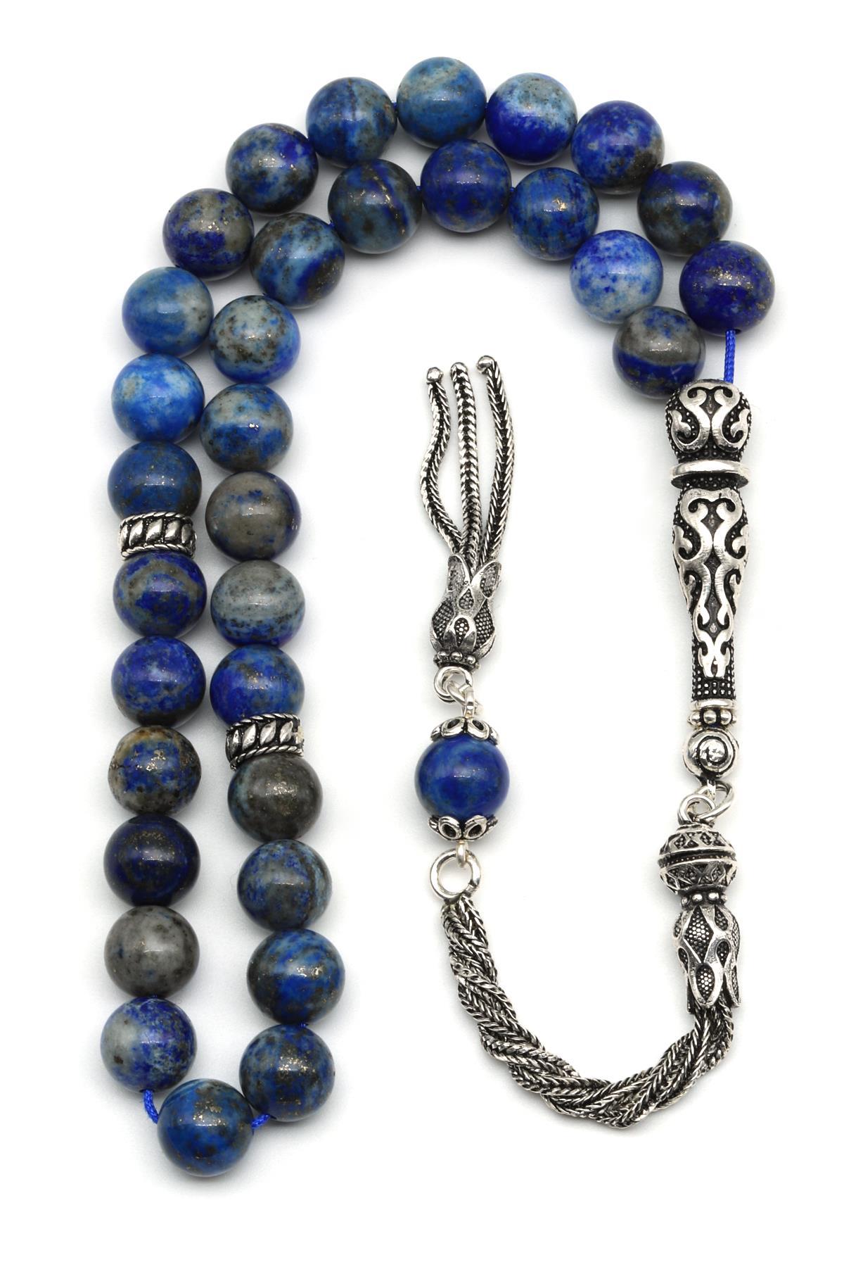 Lapis Lazuli Doğal Taş Tesbih 925 Ayar Gümüş 8 mm Küre Kesim