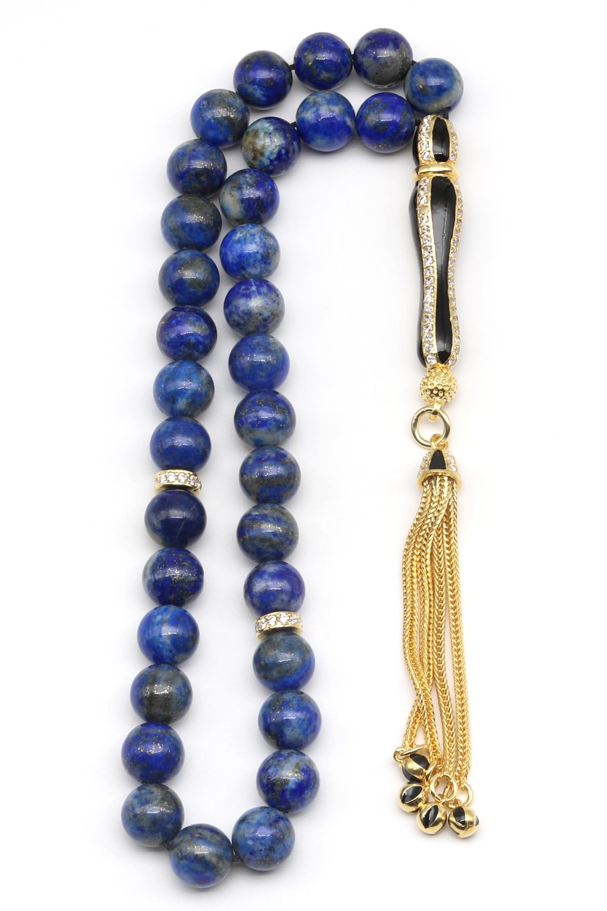 Lapis Lazuli Doğal Taş Tesbih 925 Ayar Gümüş 8 mm Küre Kesim