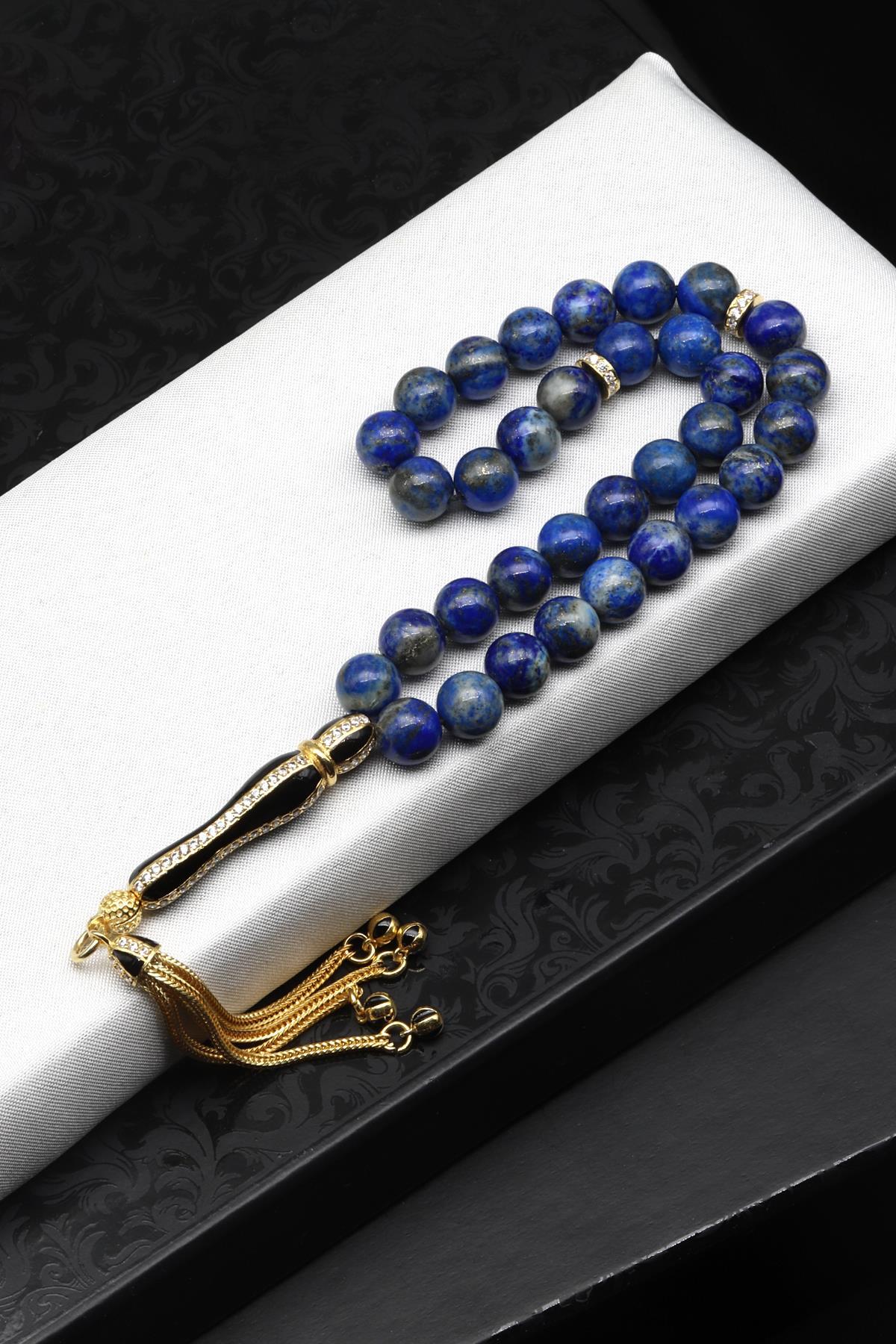 Lapis Lazuli Doğal Taş Tesbih 925 Ayar Gümüş 8 mm Küre Kesim