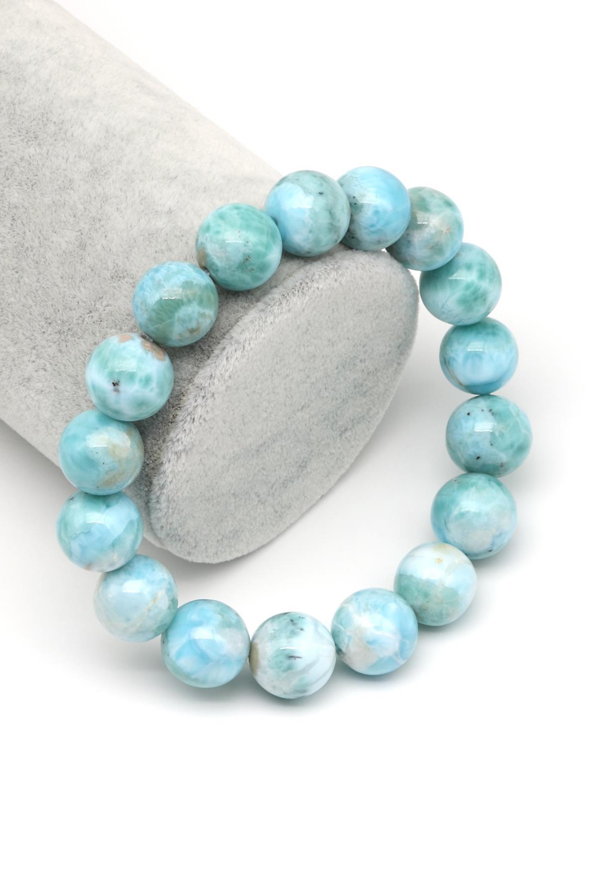 Larimar Doğal Taş Bileklik 12 mm Küre Kesim