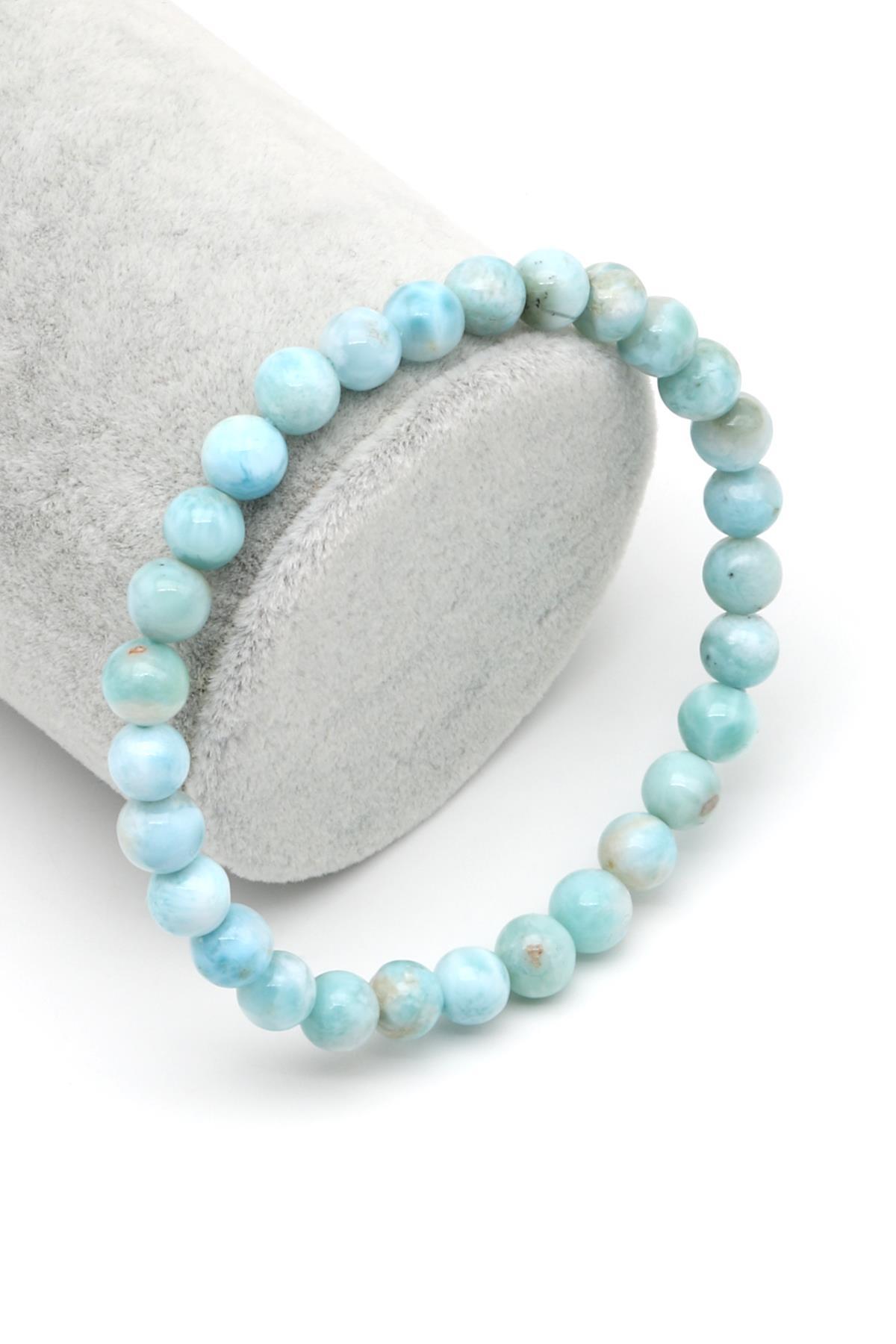 Larimar Doğal Taş Bileklik 6 mm Küre Kesim