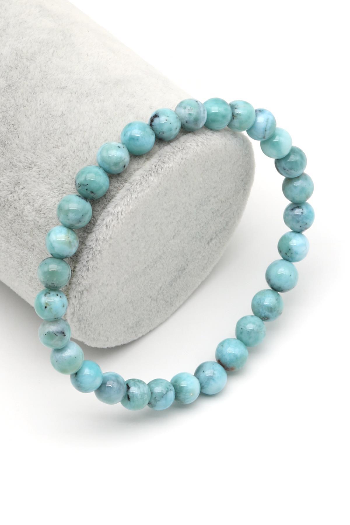 Larimar Doğal Taş Bileklik 7 mm Küre Kesim