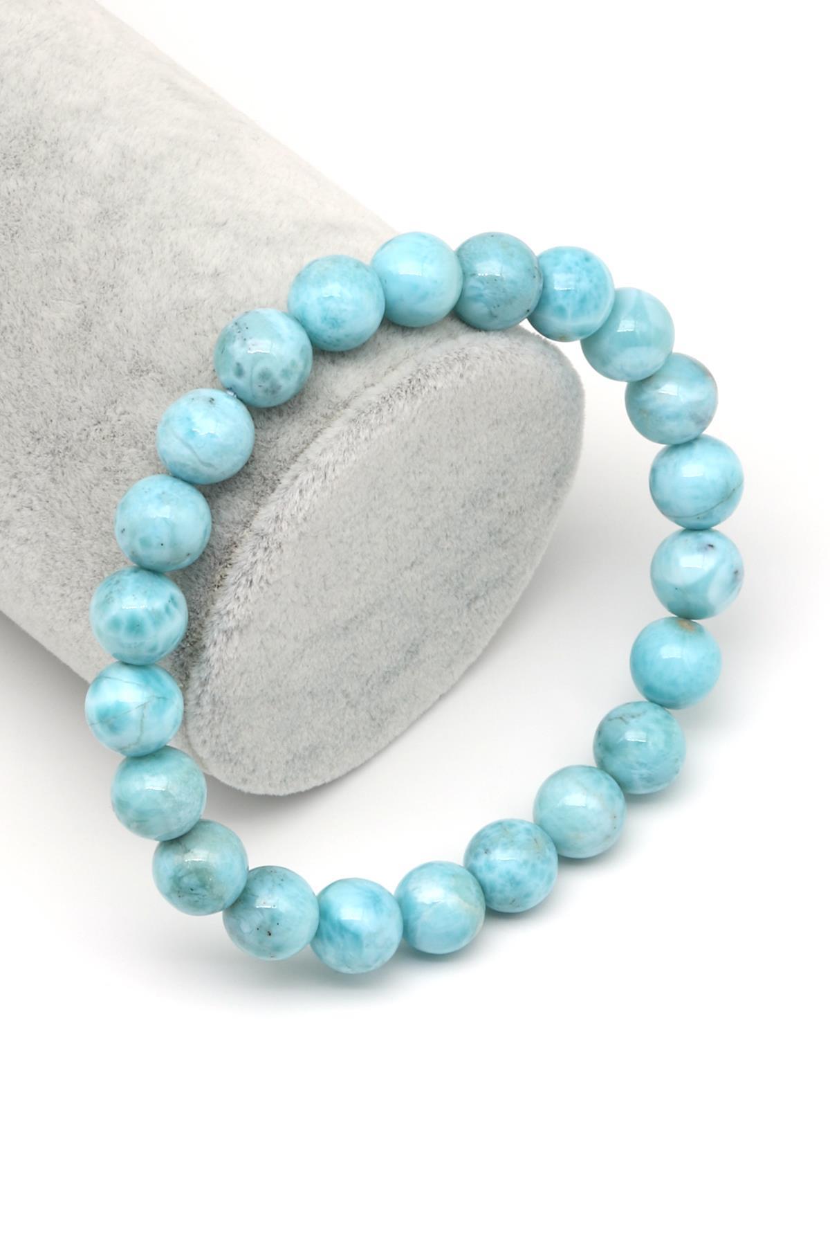 Larimar Doğal Taş Bileklik 9 mm Küre Kesim