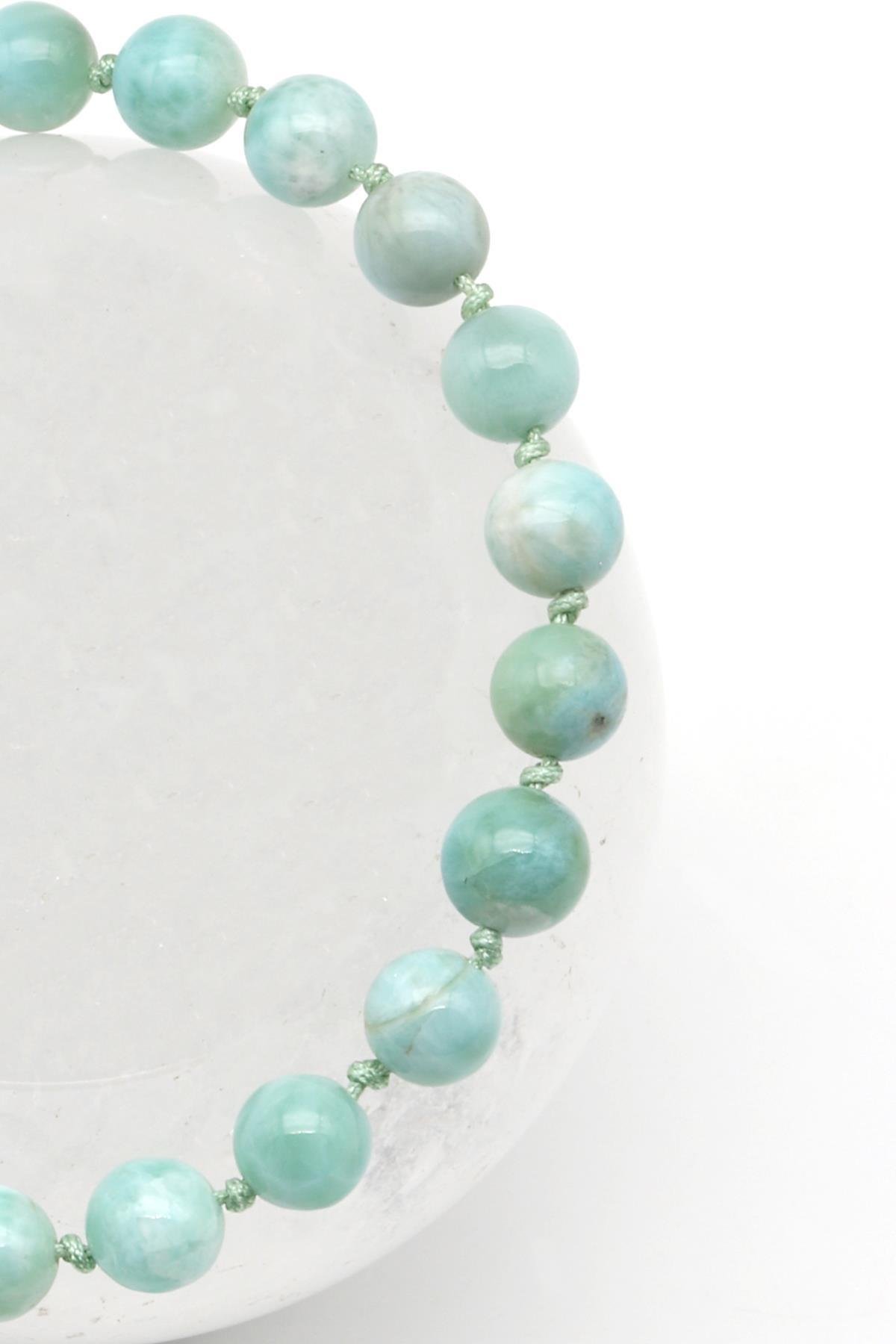 Larimar Doğal Taş Makrome Örme Bileklik Küre Kesim