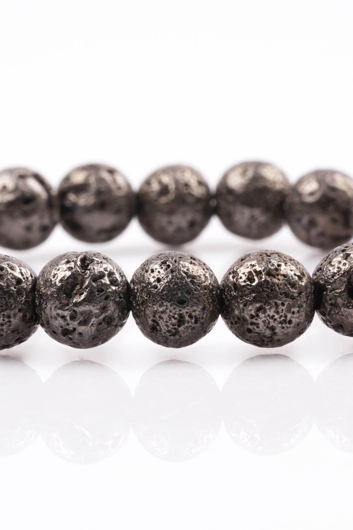 Lav Doğal Taş Füme Renkli Bileklik 8 mm Küre Kesim