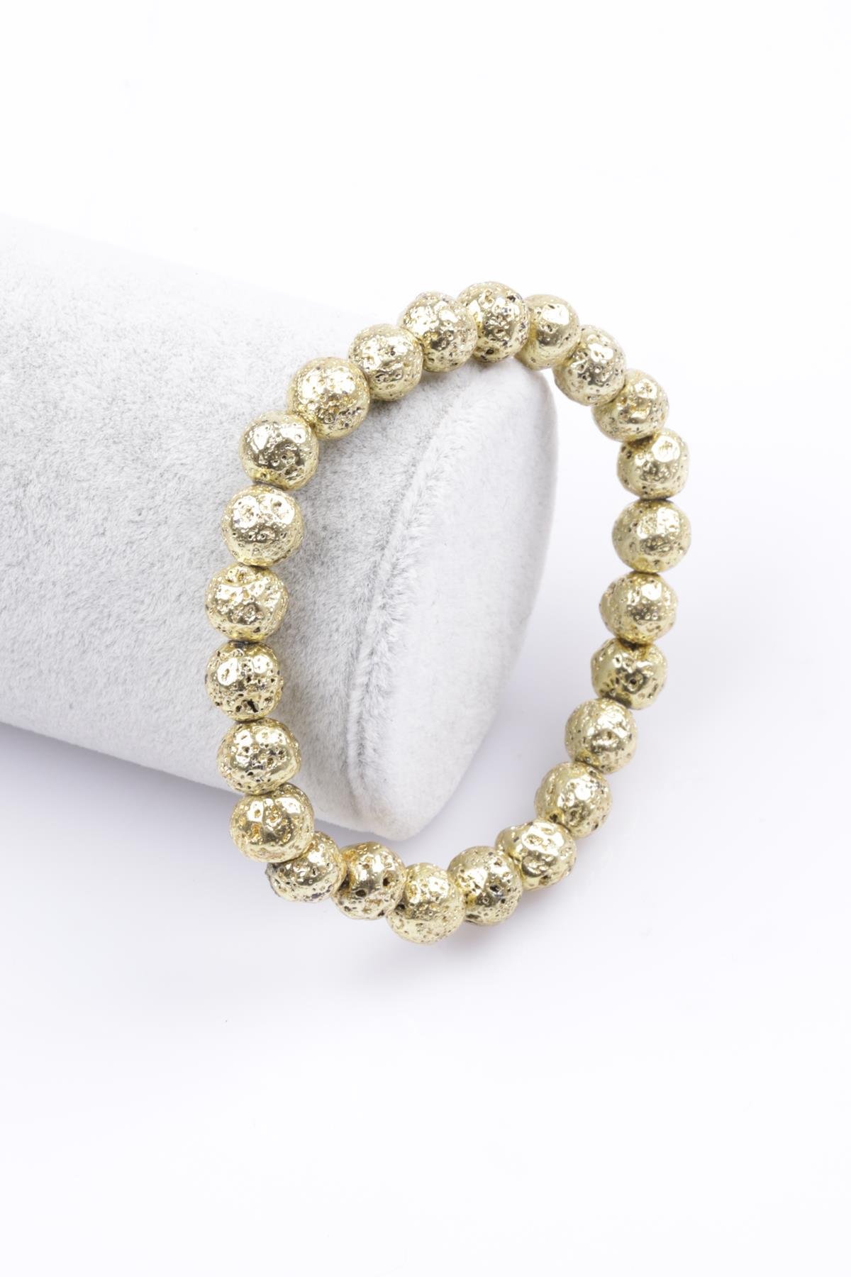 Lav Doğal Taş Gold Renkli Bileklik 8 mm Küre Kesim