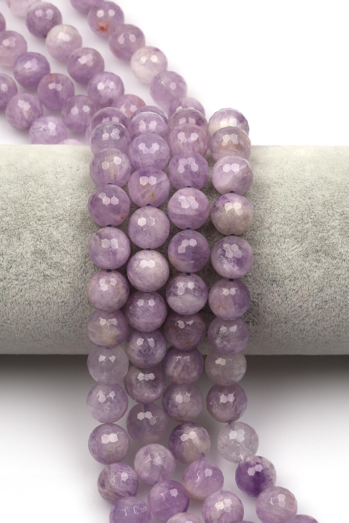 Lavander Ametist Doğaltaş Dizi 10 mm Fasetli Küre Kesim