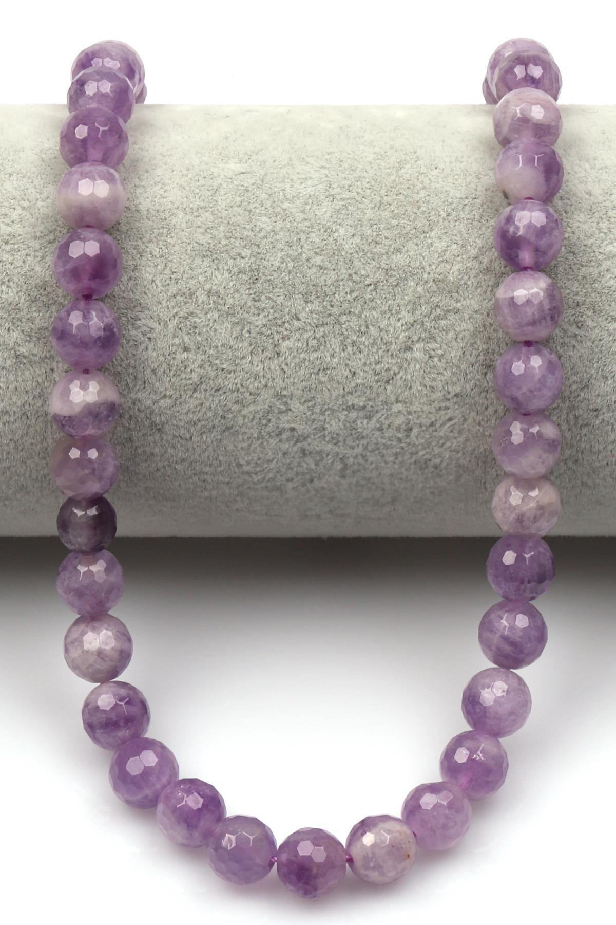 Lavander Ametist Doğaltaş Dizi 8 mm Fasetli Küre Kesim