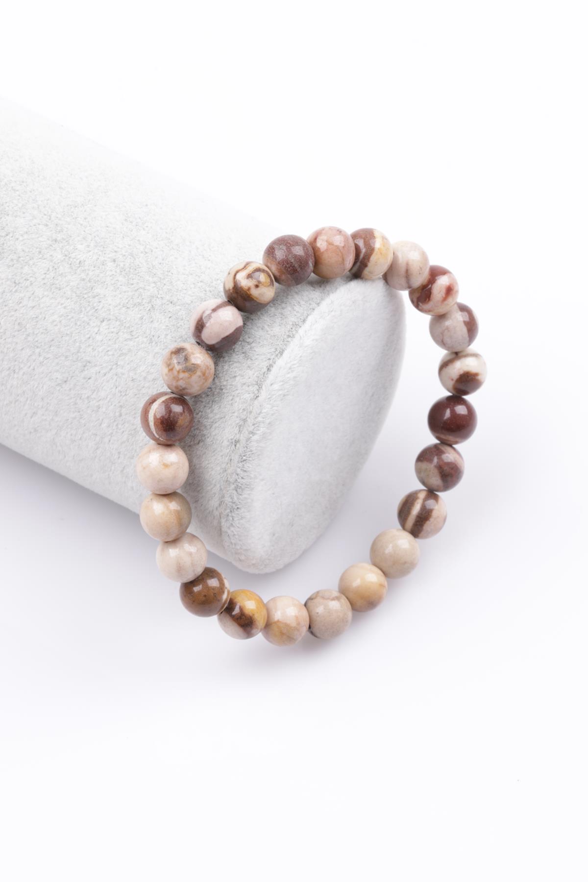 Leopard Skin Jasper Doğal Taş Bileklik 8 mm Küre Kesim