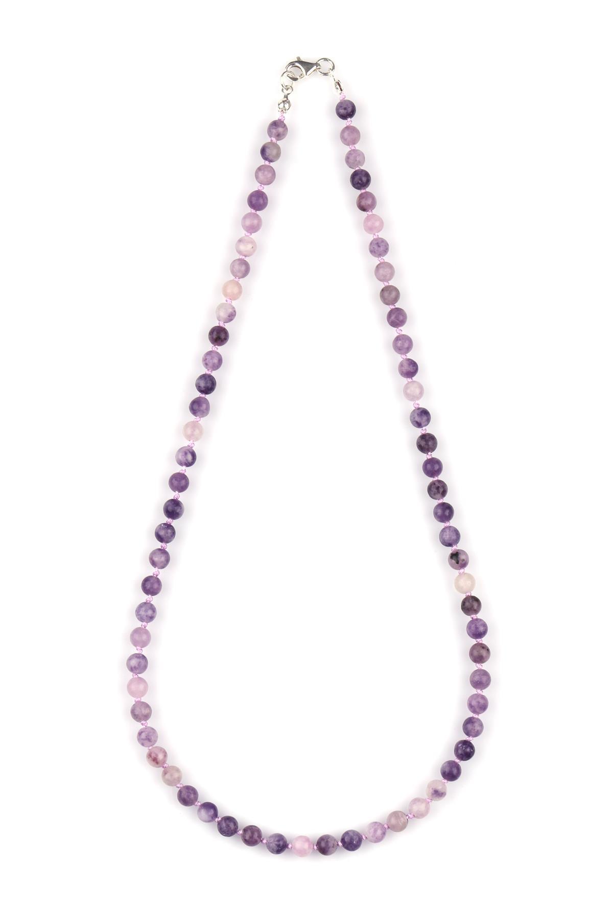 Lepidolit Doğal Taş 6 mm Düğümlü Kolye