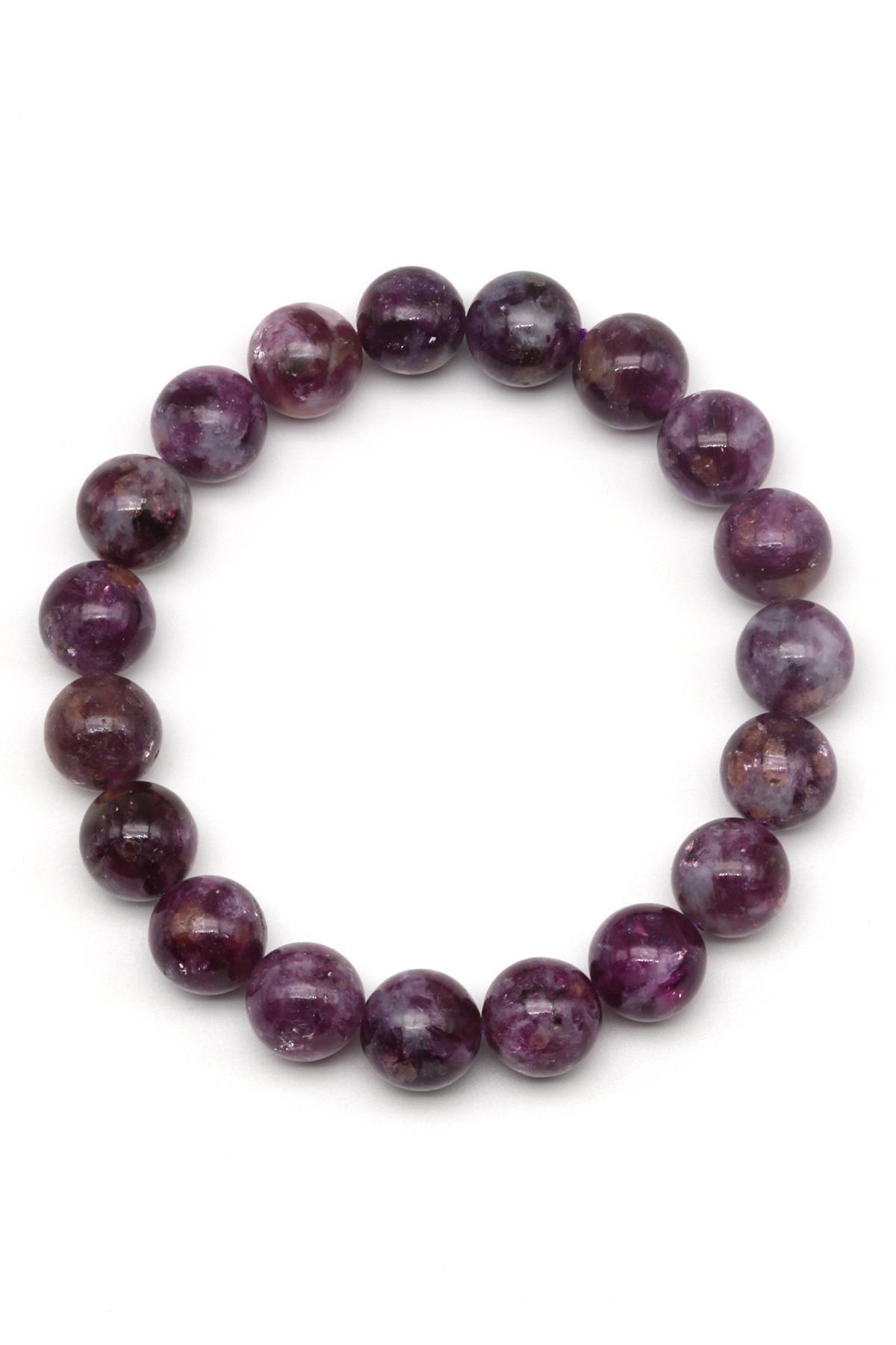 Lepidolit Doğal Taş Bileklik 10 mm Küre Kesim