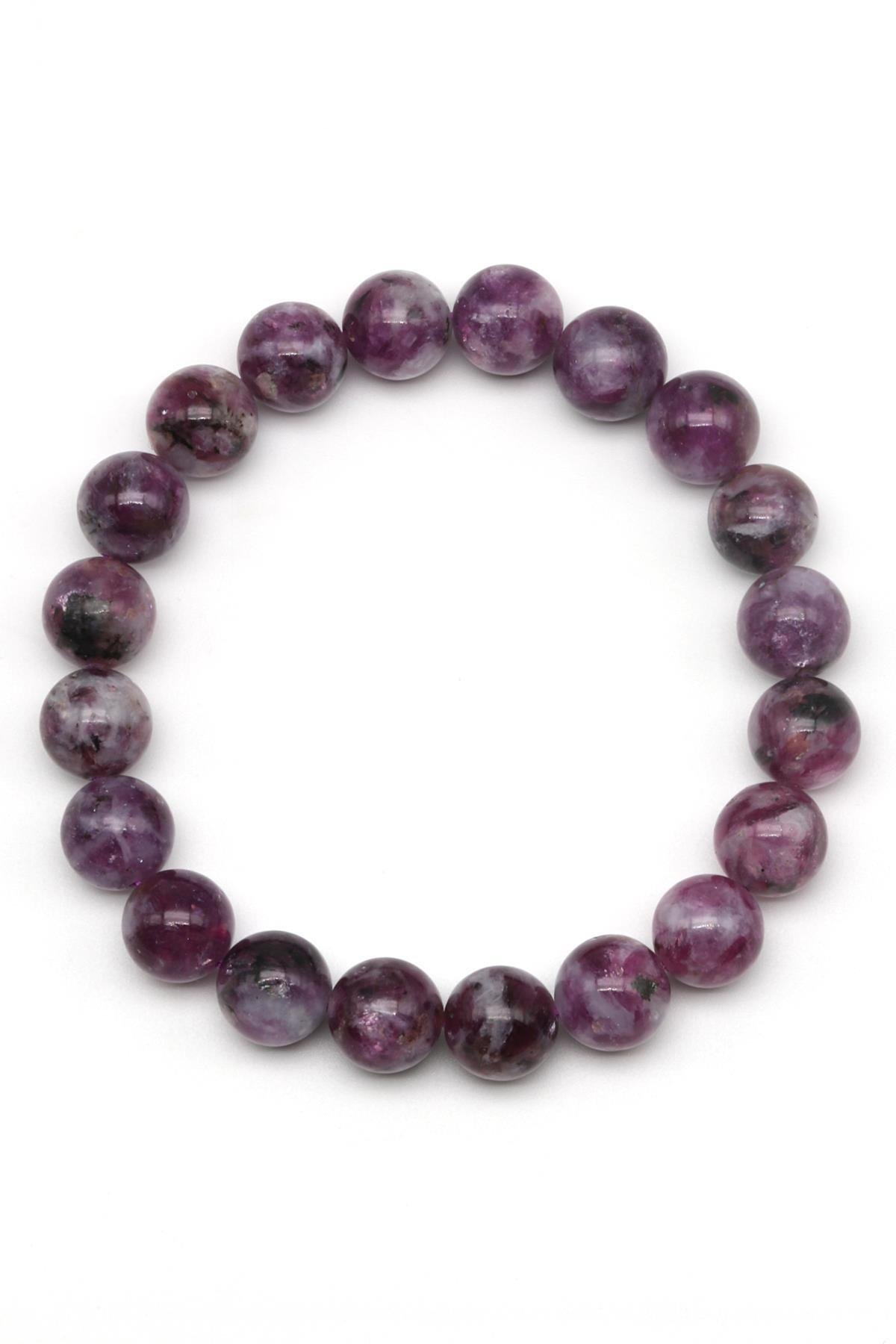 Lepidolit Doğal Taş Bileklik 10 mm Küre Kesim