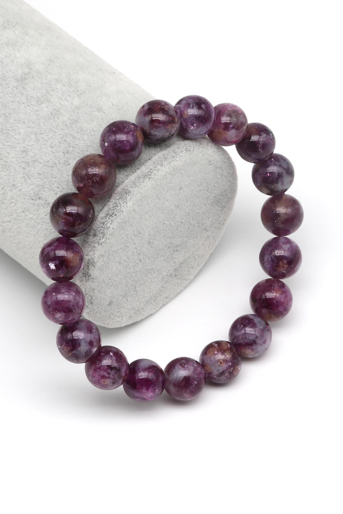 Lepidolit Doğal Taş Bileklik 10 mm Küre Kesim