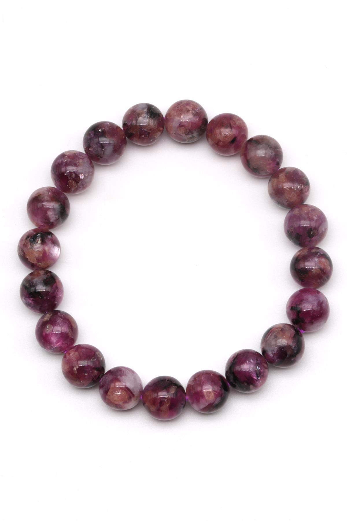 Lepidolit Doğal Taş Bileklik 10 mm Küre Kesim