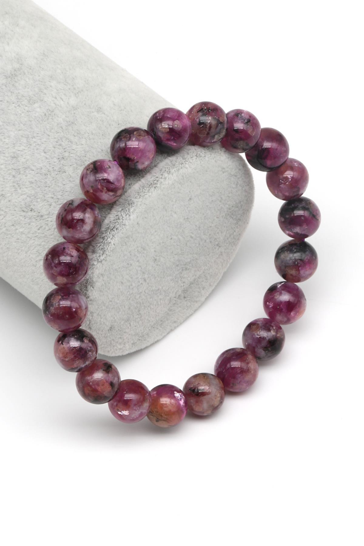 Lepidolit Doğal Taş Bileklik 10 mm Küre Kesim