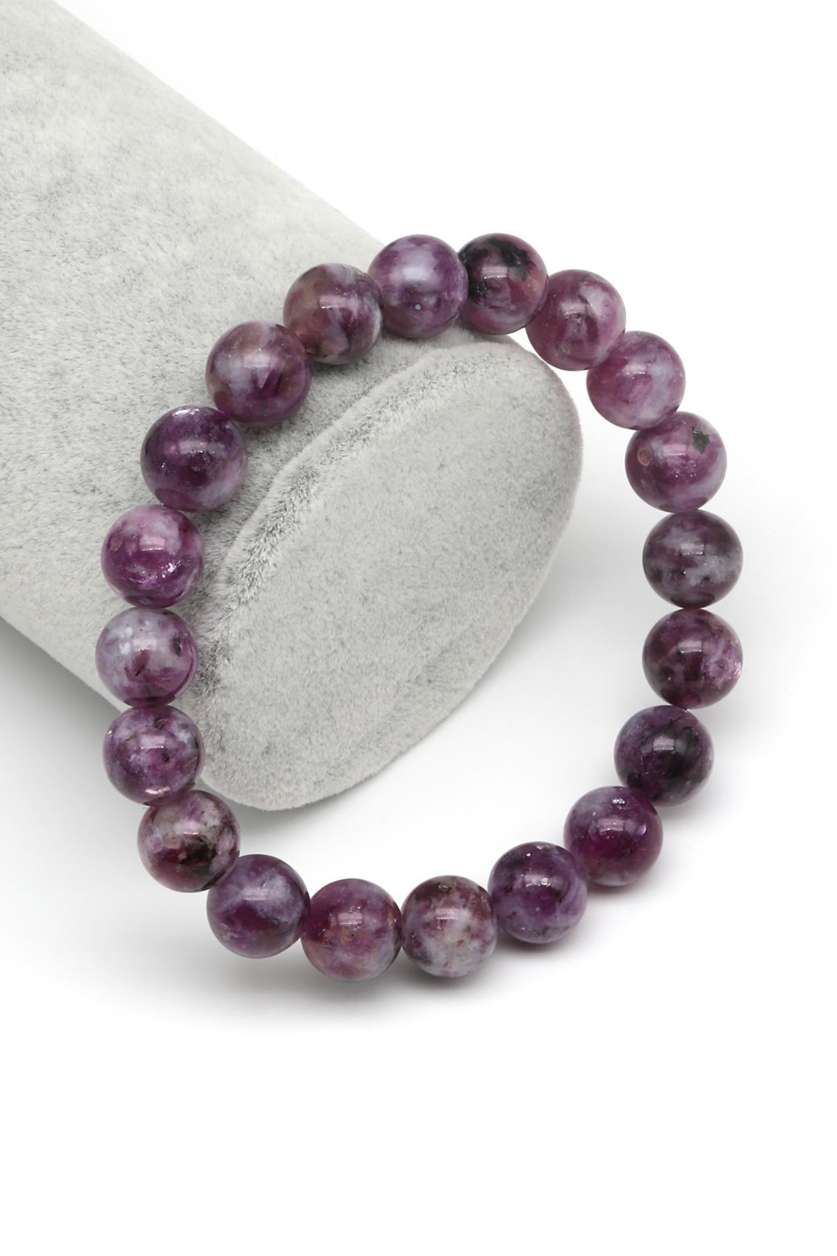 Lepidolit Doğal Taş Bileklik 10 mm Küre Kesim