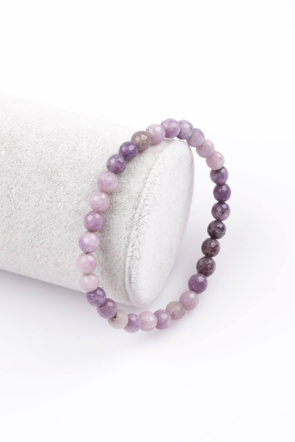 Lepidolit Doğal Taş Bileklik 6 mm Fasetli Küre Kesim