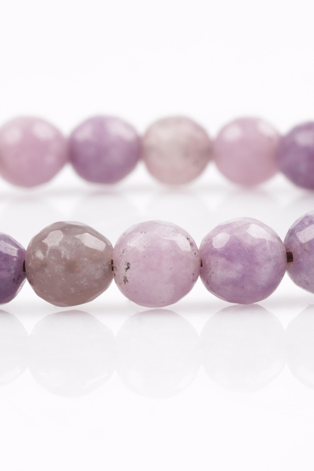 Lepidolit Doğal Taş Bileklik 6 mm Fasetli Küre Kesim