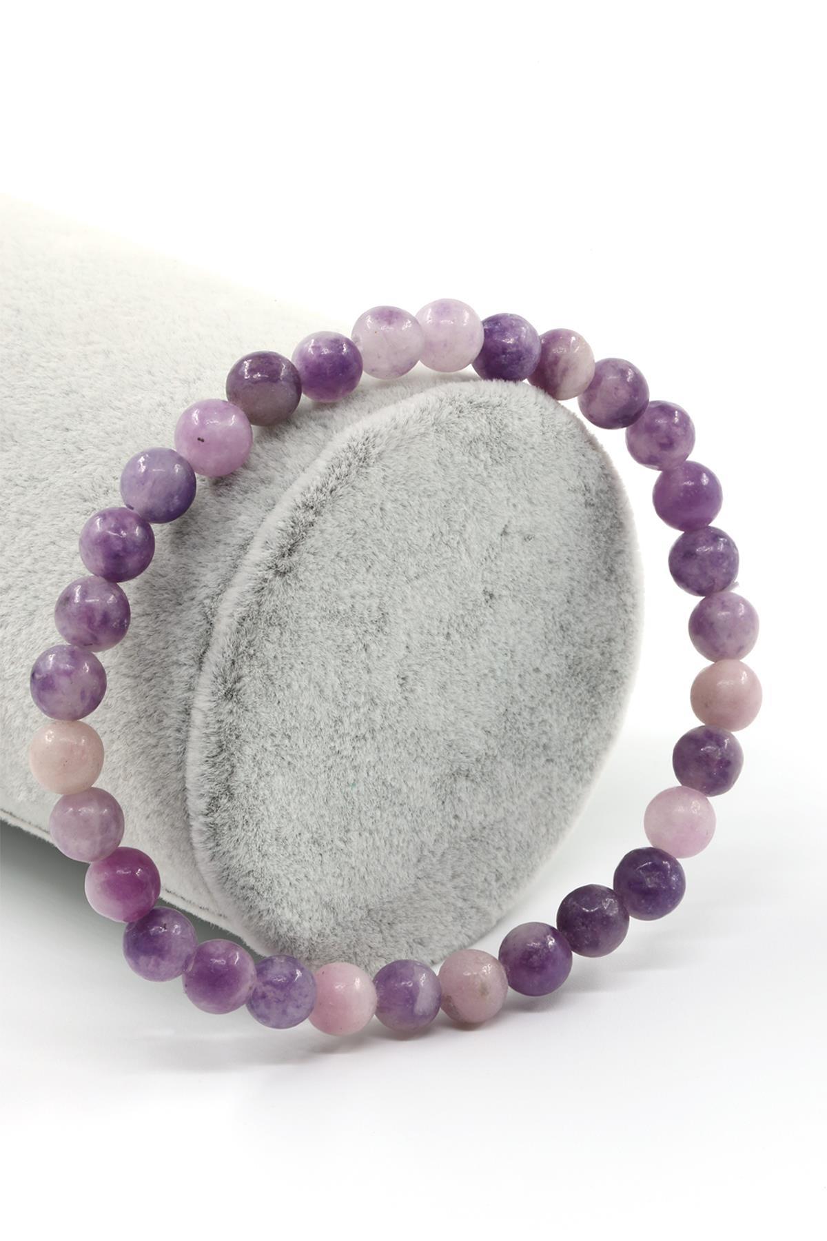 Lepidolit Doğal Taş Bileklik 6 mm Küre Kesim