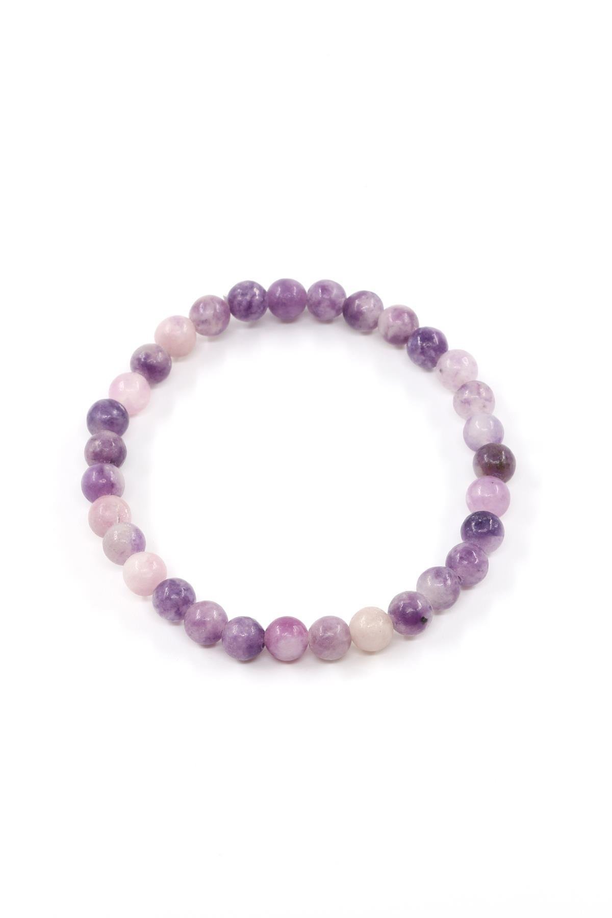 Lepidolit Doğal Taş Bileklik 6 mm Küre Kesim