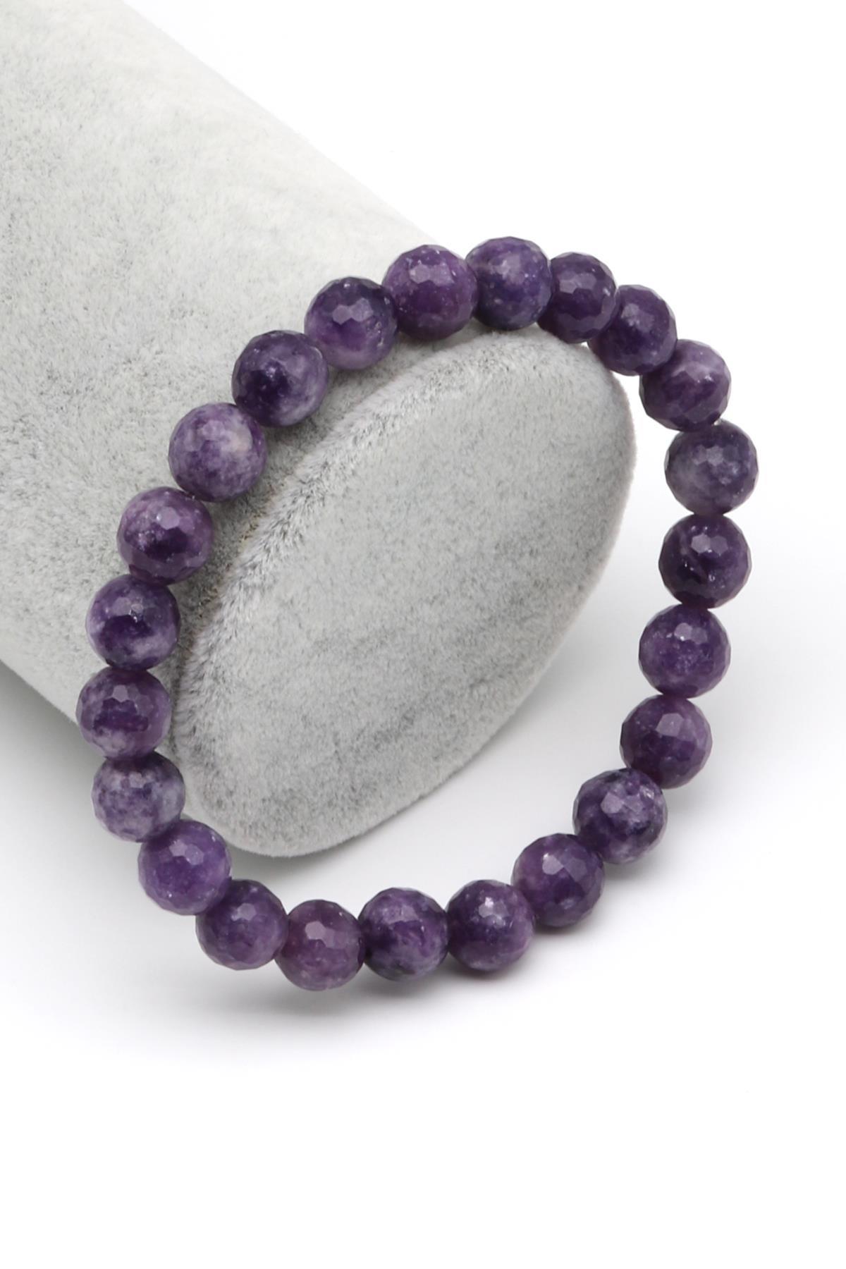 Lepidolit Doğal Taş Bileklik 8 mm Fasetli Küre Kesim