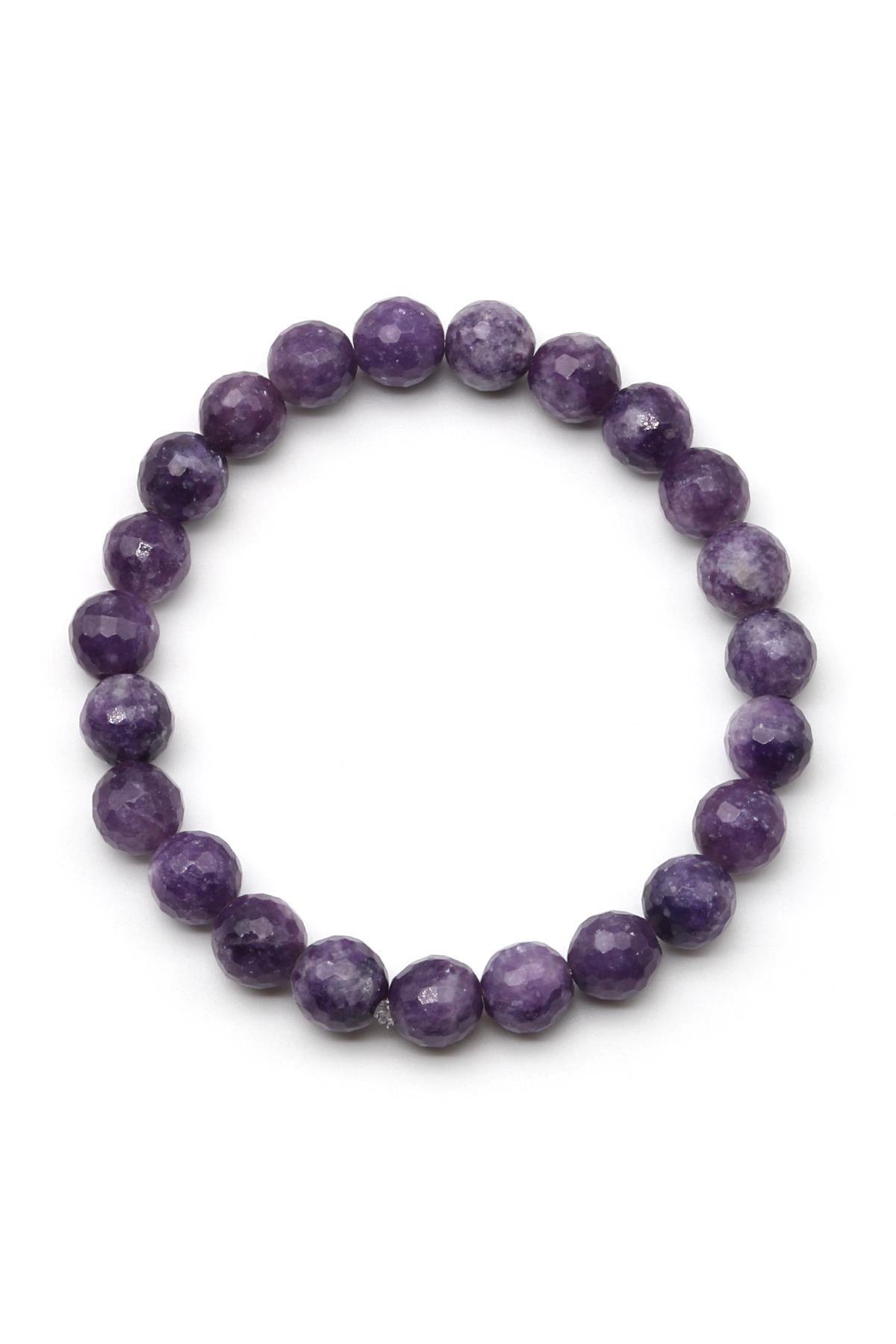 Lepidolit Doğal Taş Bileklik 8 mm Fasetli Küre Kesim