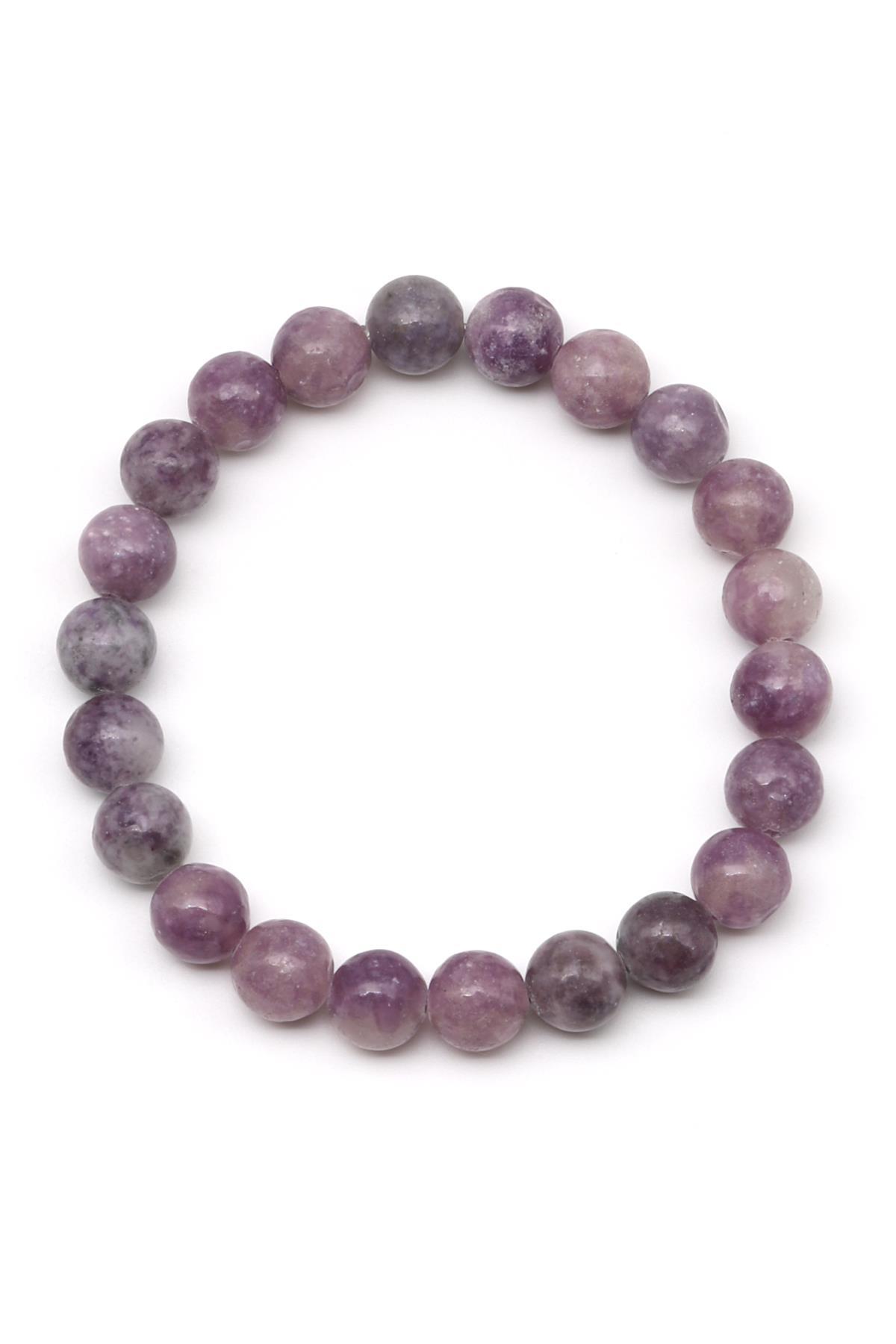 Lepidolit Doğal Taş Bileklik 8 mm Küre Kesim