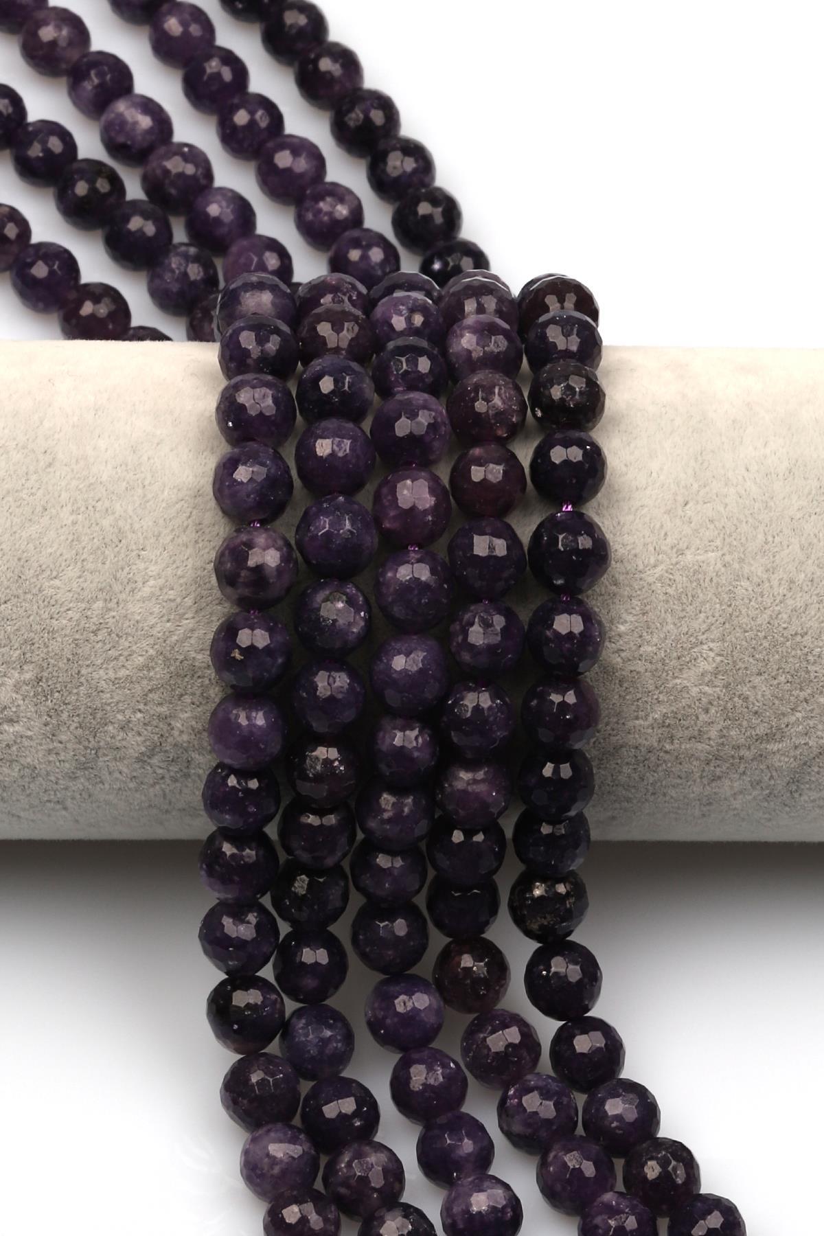 Lepidolit Doğal Taş Dizi 8 mm Fasetli Küre Kesim