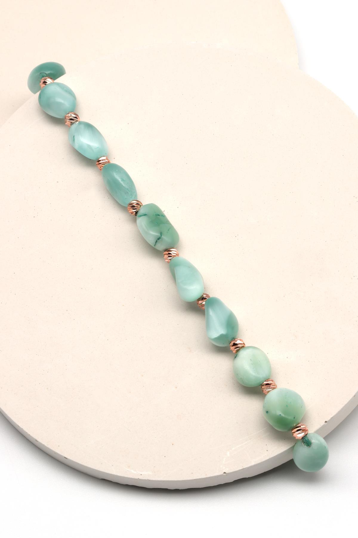 Lepidolit Doğal Taş Makrome Örme Bileklik Mercimek Kesim