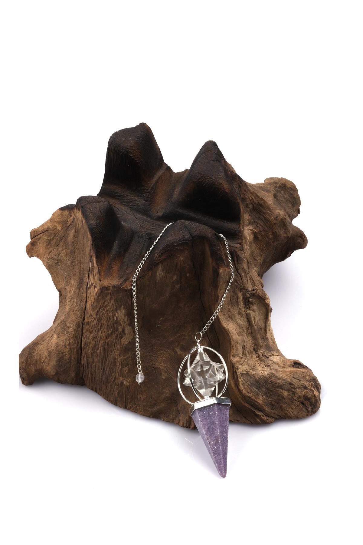 Lepidolit - Kristal Kuvars Doğal Taş Markaba Model Pandül