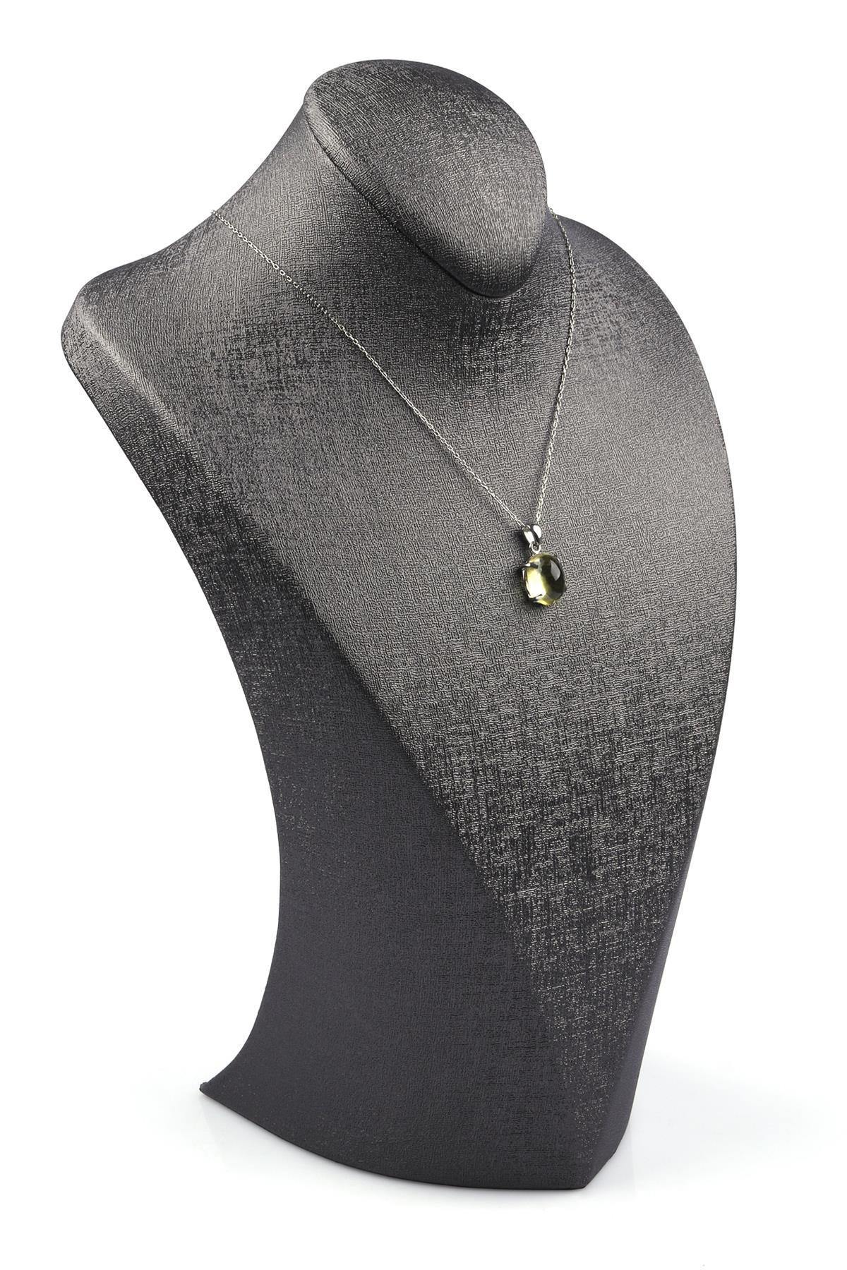 Limon Kuvars Doğal Taş 925 Ayar Gümüş Kolye